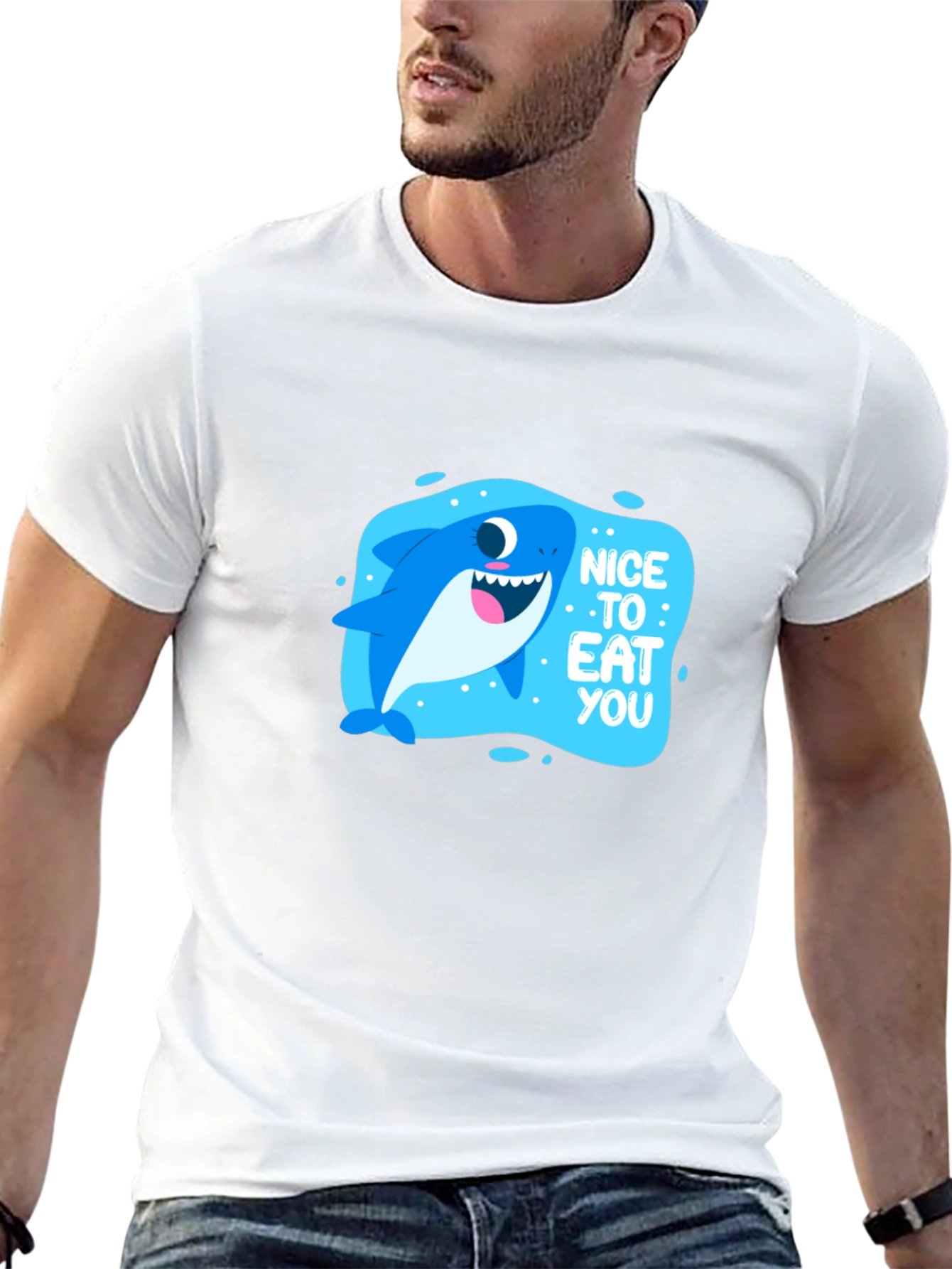Funny Shark Nice to Eat You Black T-Shirt