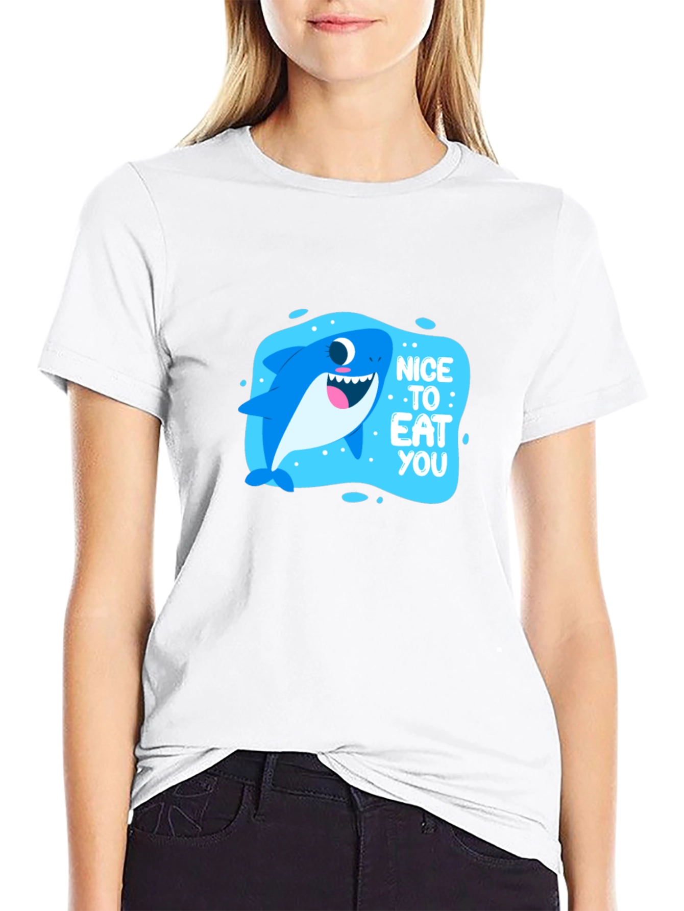 Funny Shark Nice to Eat You Black T-Shirt
