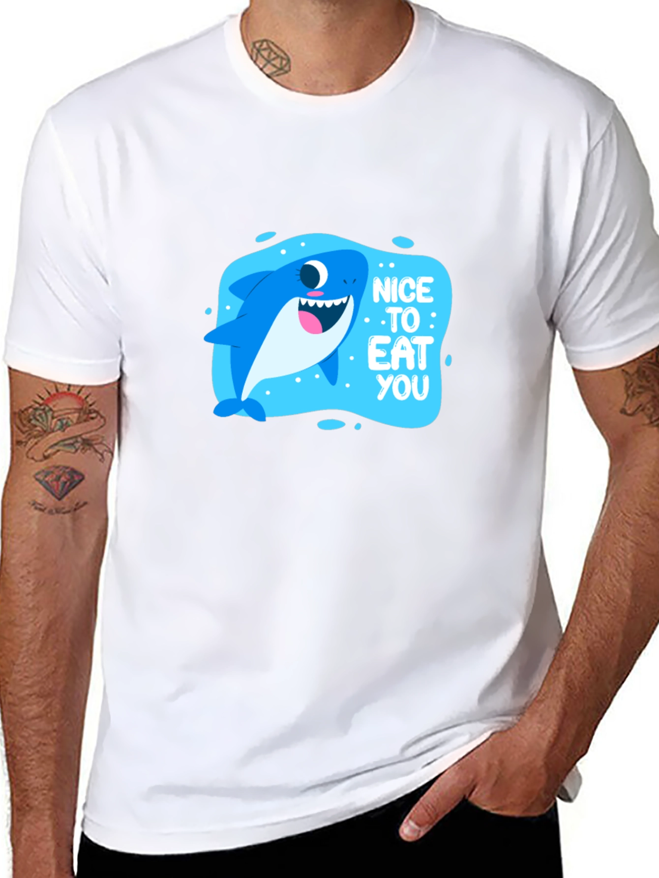 Funny Shark Nice to Eat You Black T-Shirt