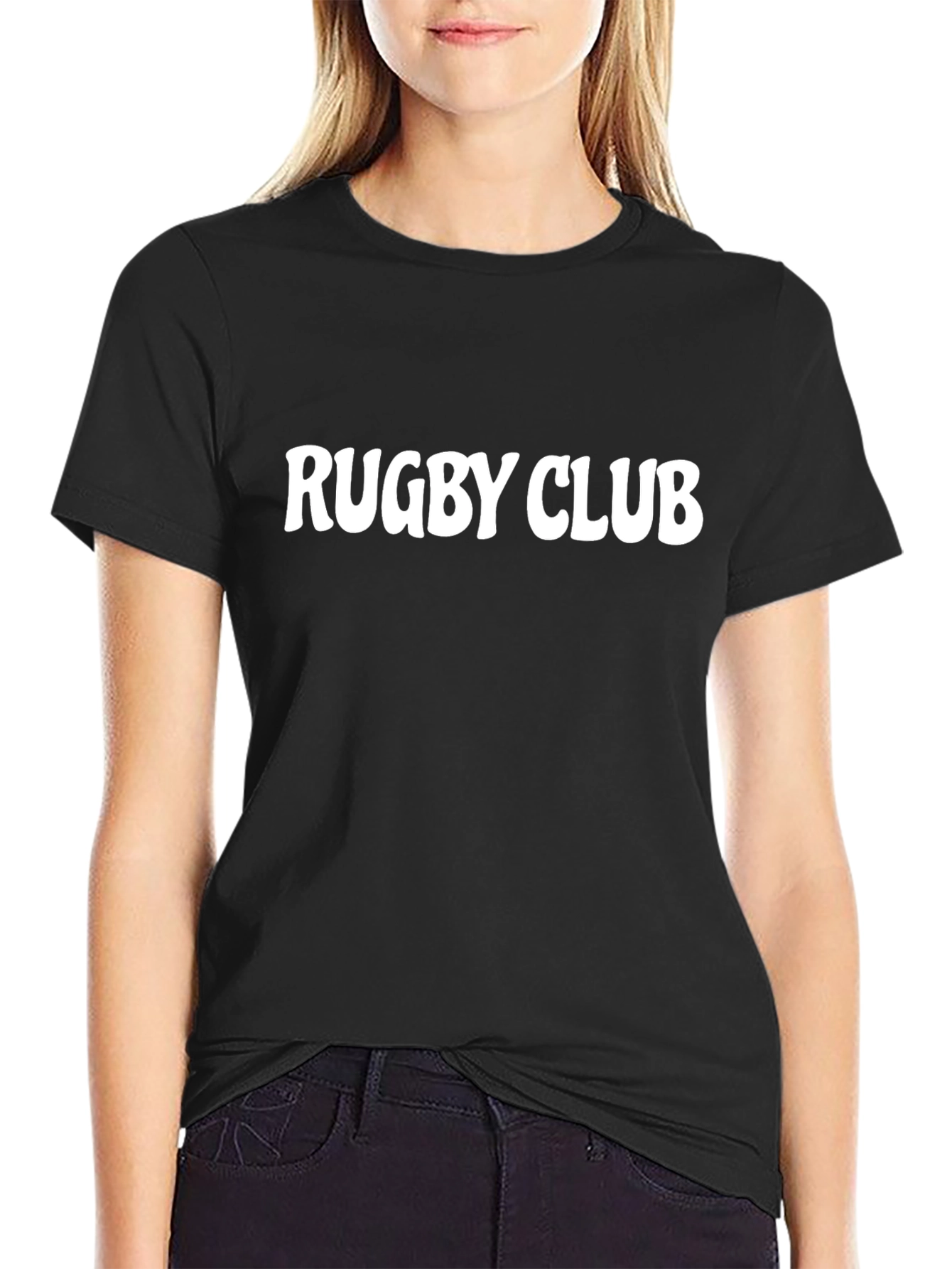 Rugby Club Graphic Tee - Black Cotton T-Shirt