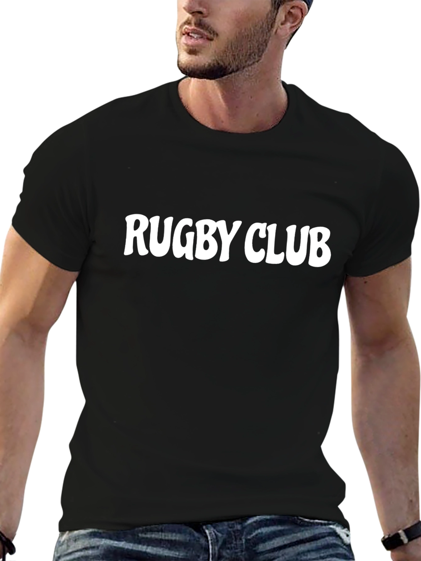 Rugby Club Graphic Tee - Black Cotton T-Shirt