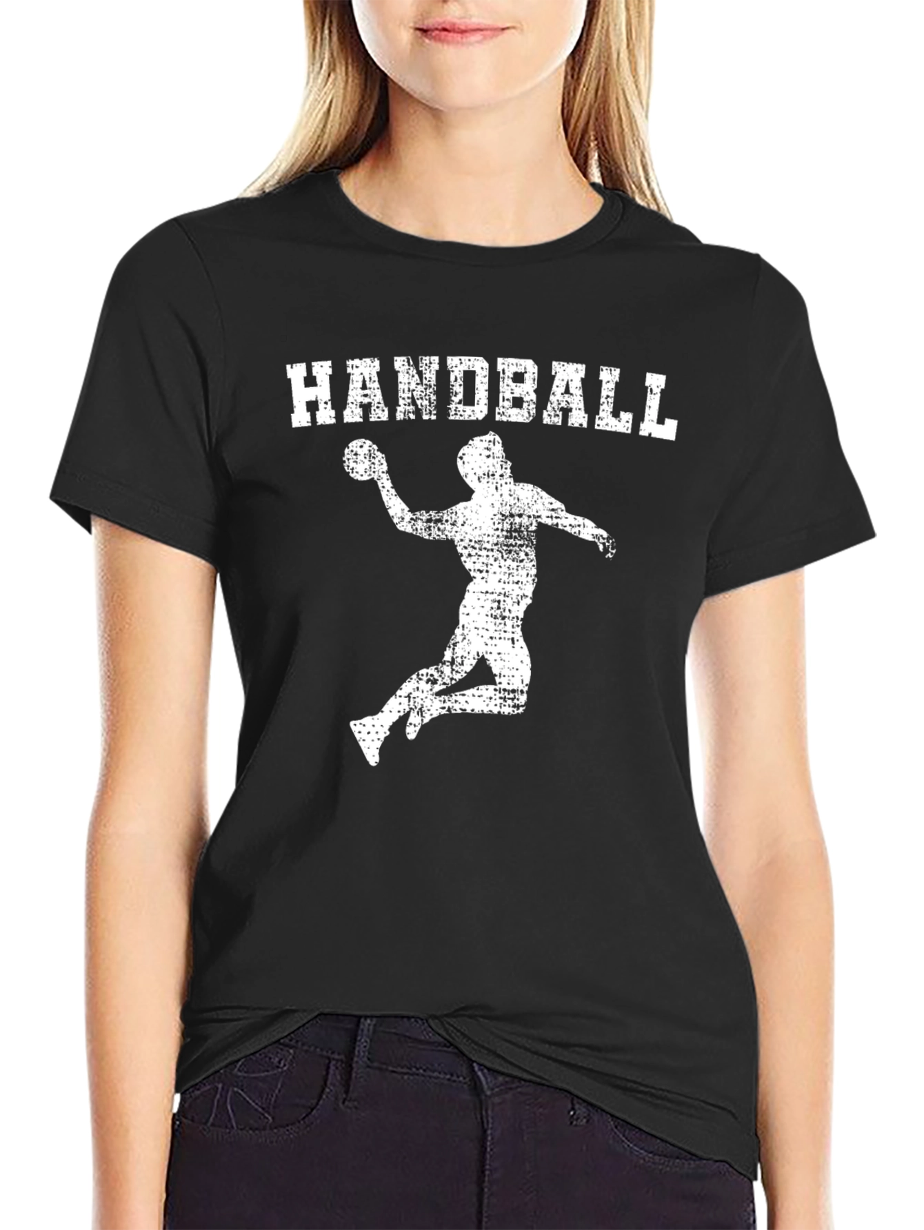 Handball Player Graphic Tee - Black Cotton T-Shirt