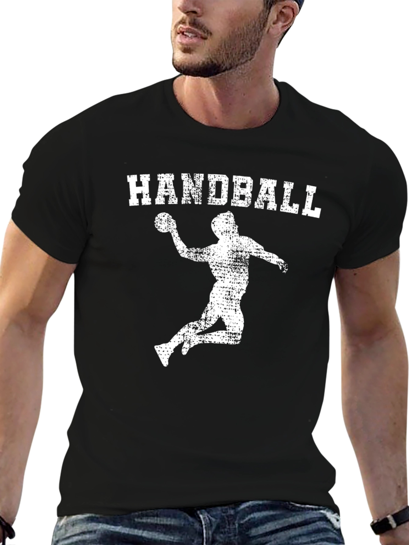 Handball Player Graphic Tee - Black Cotton T-Shirt
