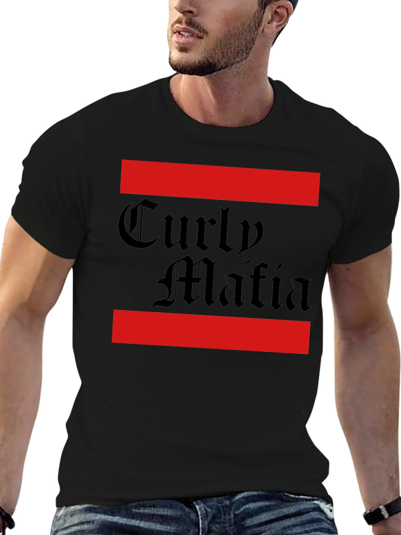 Curly Mafia Black Graphic T-Shirt - Bold Design
