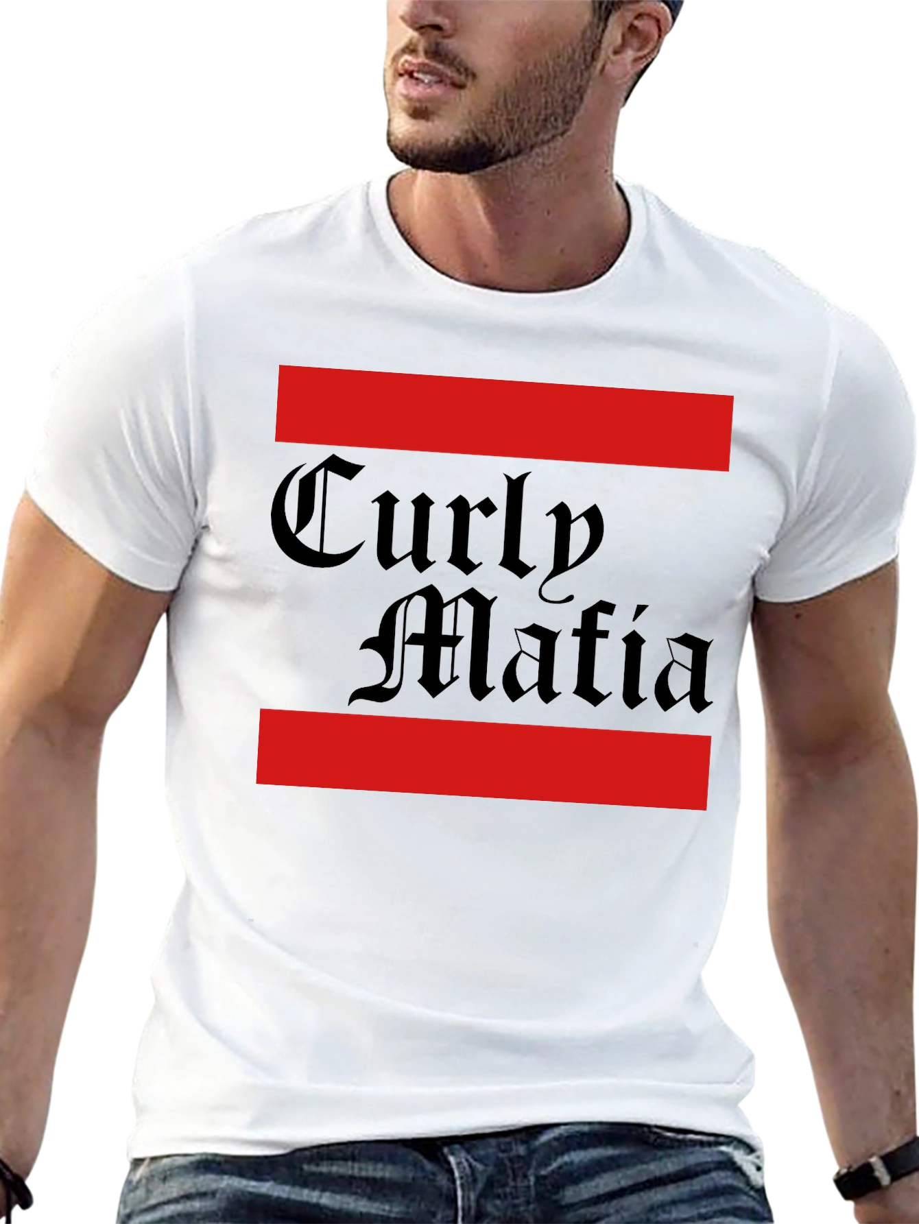 Curly Mafia Black Graphic T-Shirt - Bold Design