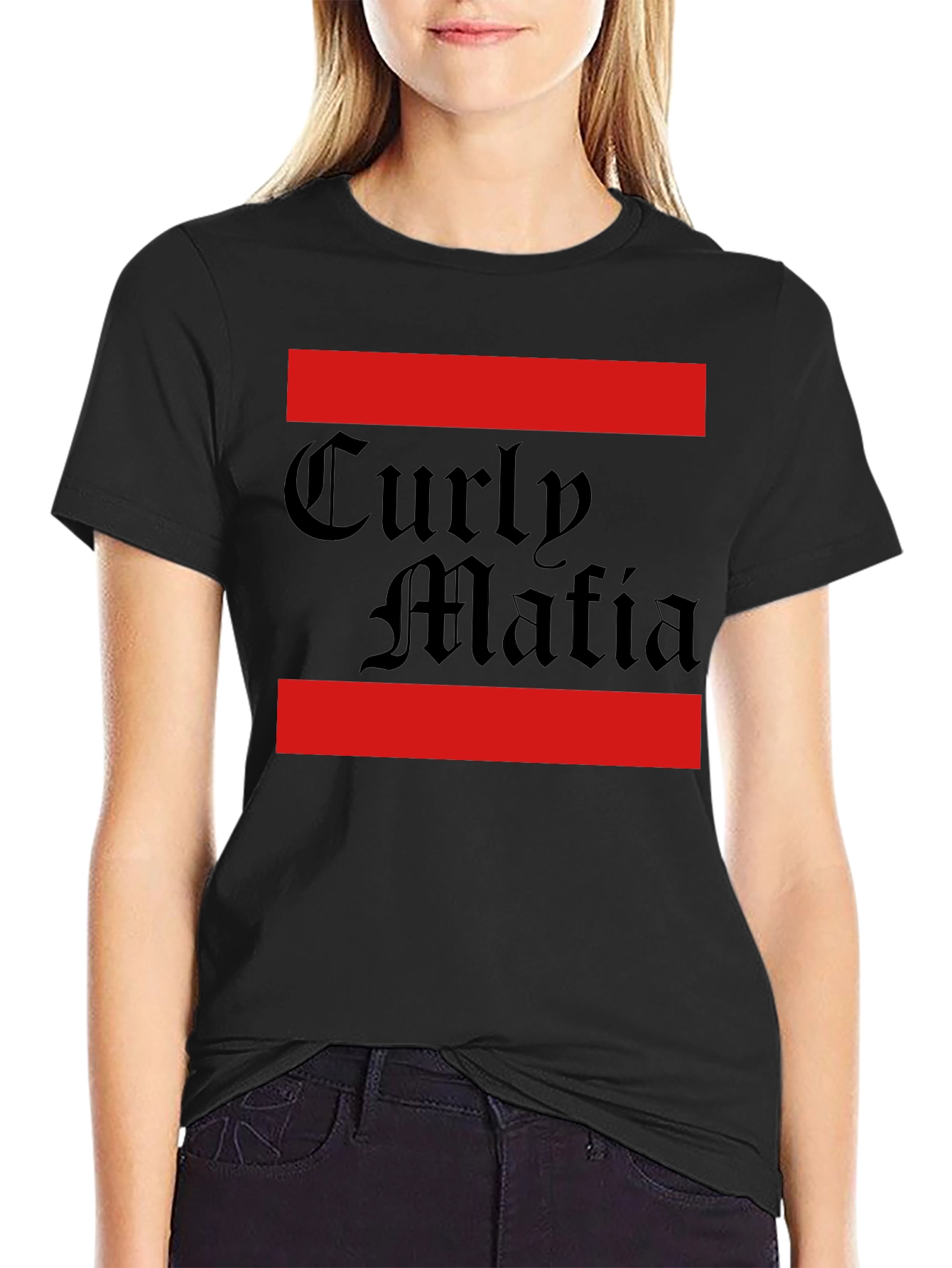Curly Mafia Black Graphic T-Shirt - Bold Design