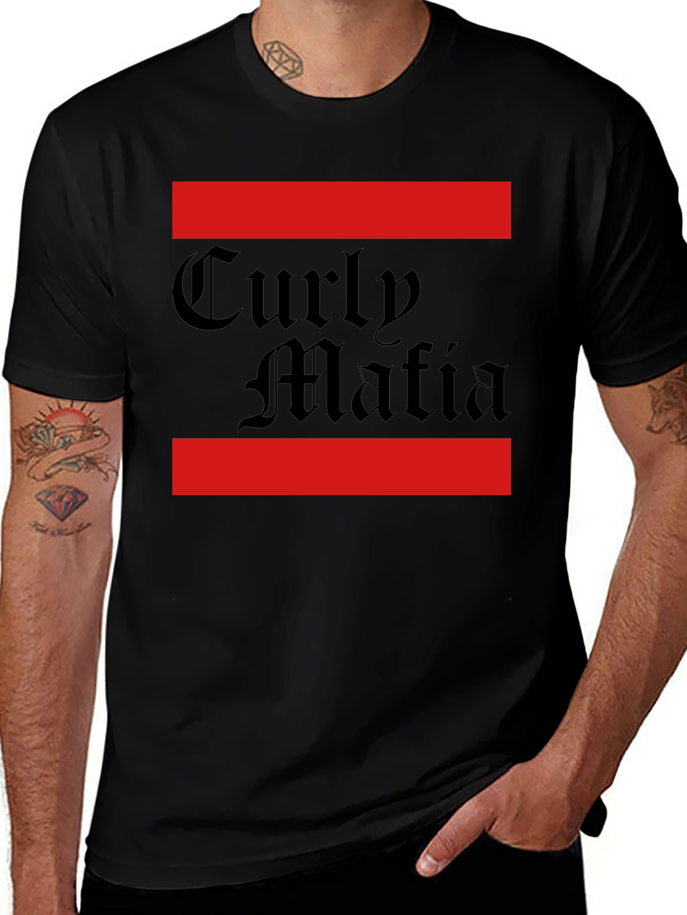 Curly Mafia Black Graphic T-Shirt - Bold Design