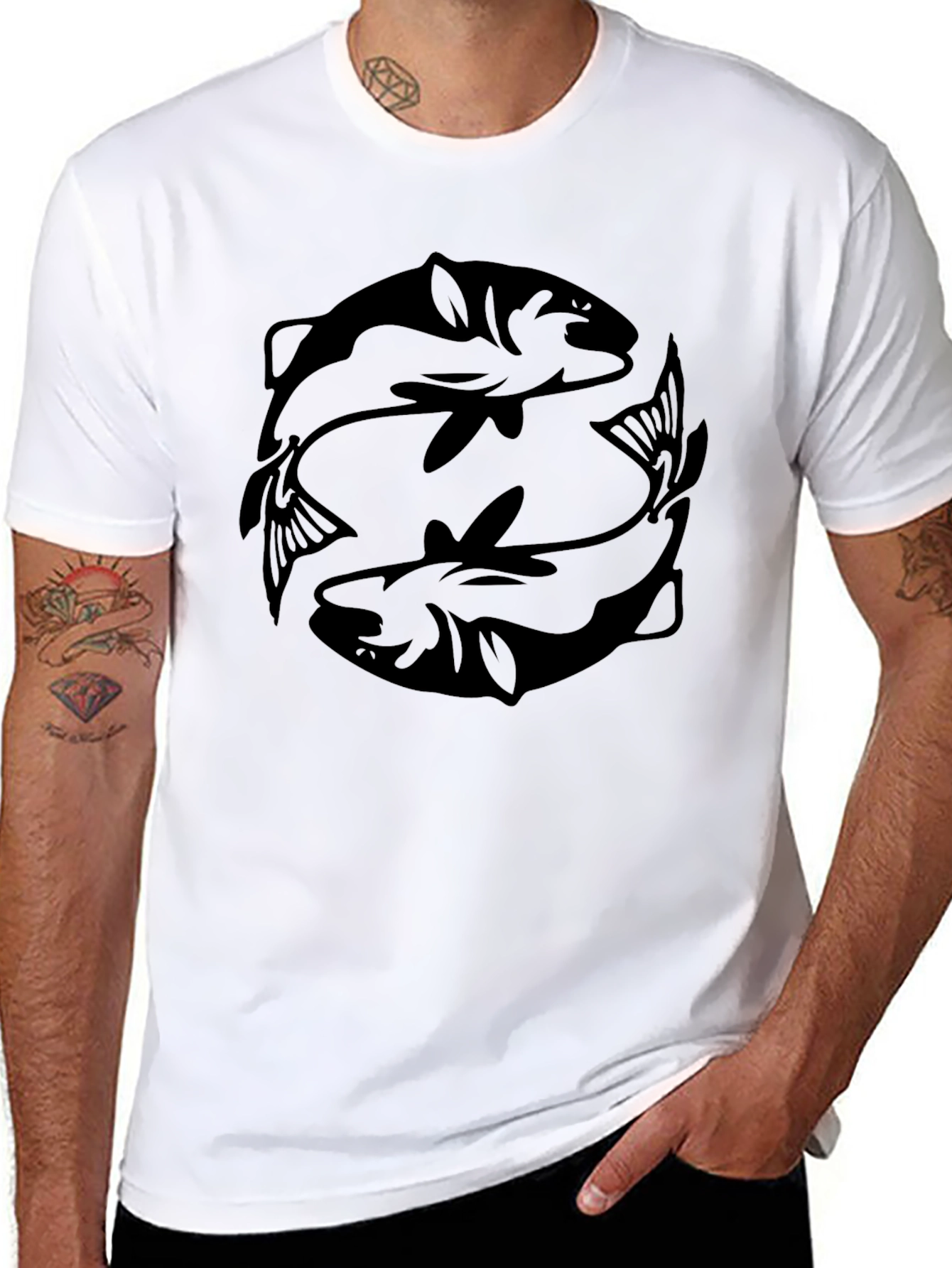 Black Pisces Graphic Tee - Zodiac Fish Design