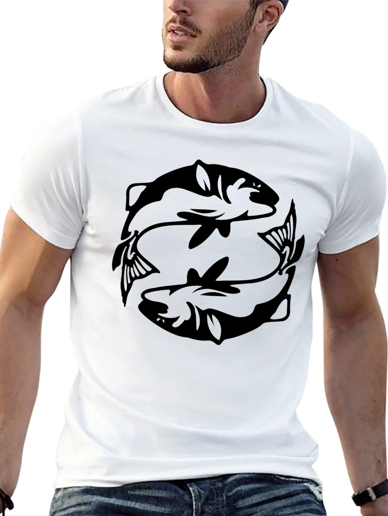 Black Pisces Graphic Tee - Zodiac Fish Design