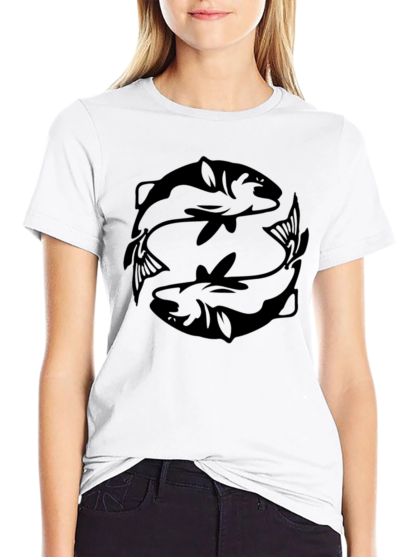 Black Pisces Graphic Tee - Zodiac Fish Design