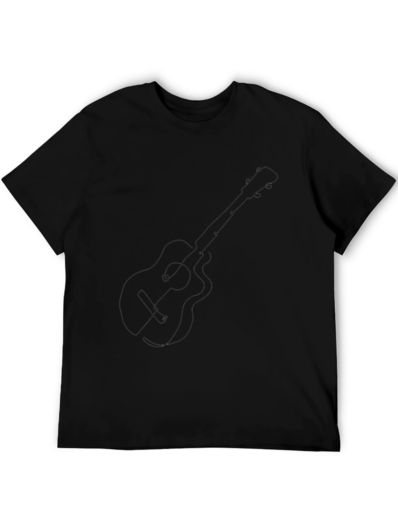 Guitar Line Art Graphic Tee - Black Cotton Blend