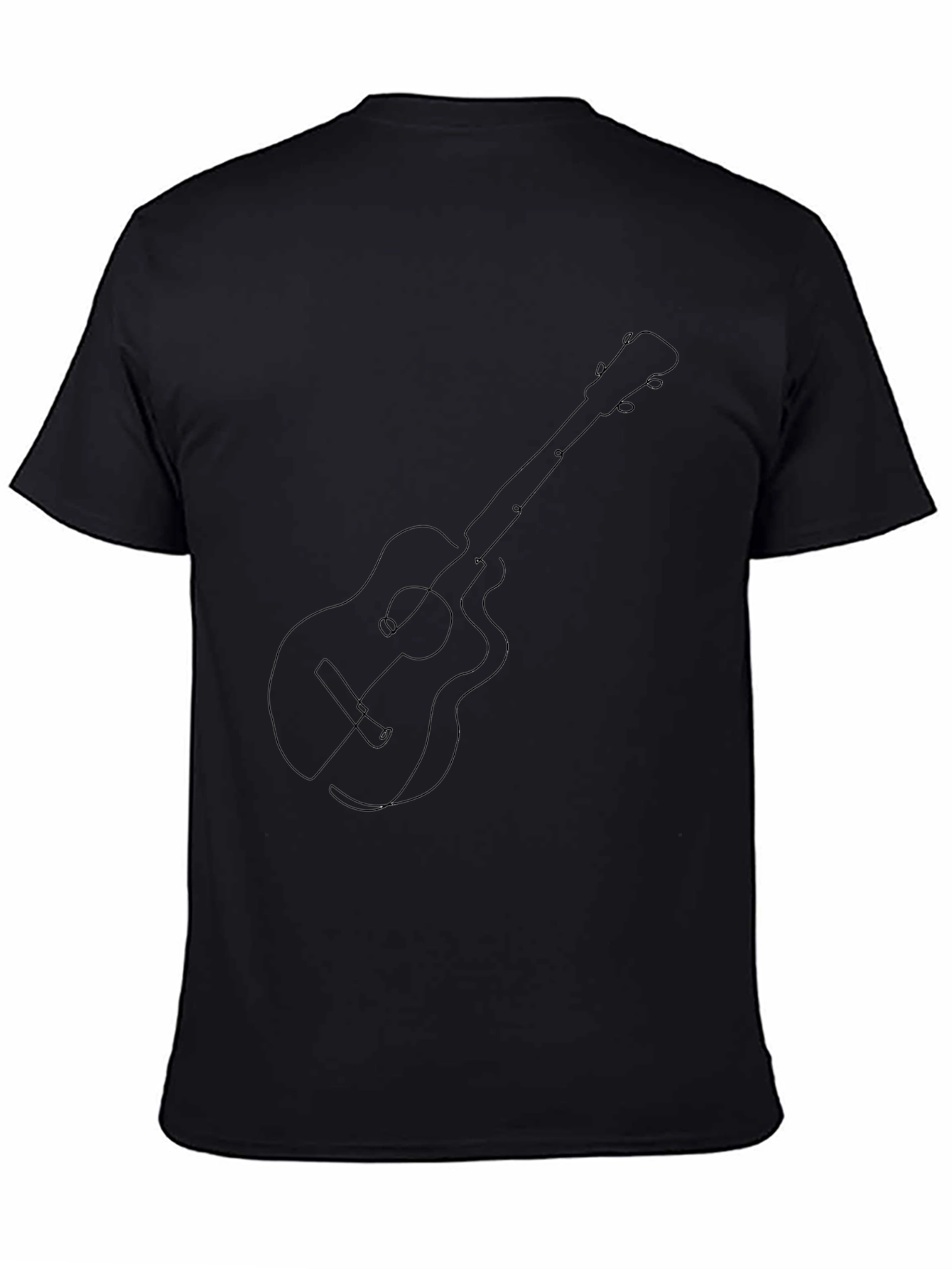 Guitar Line Art Graphic Tee - Black Cotton Blend