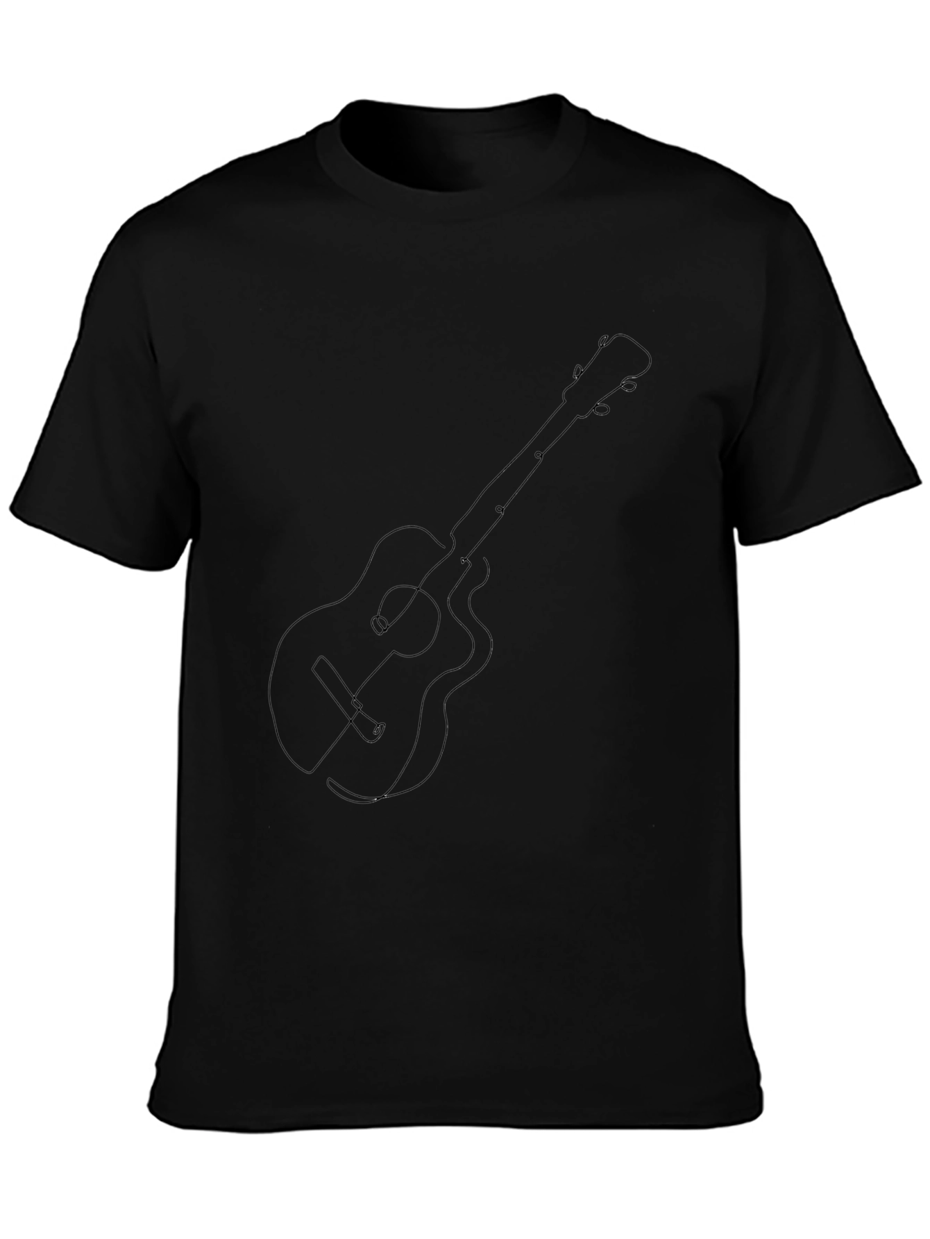 Guitar Line Art Graphic Tee - Black Cotton Blend