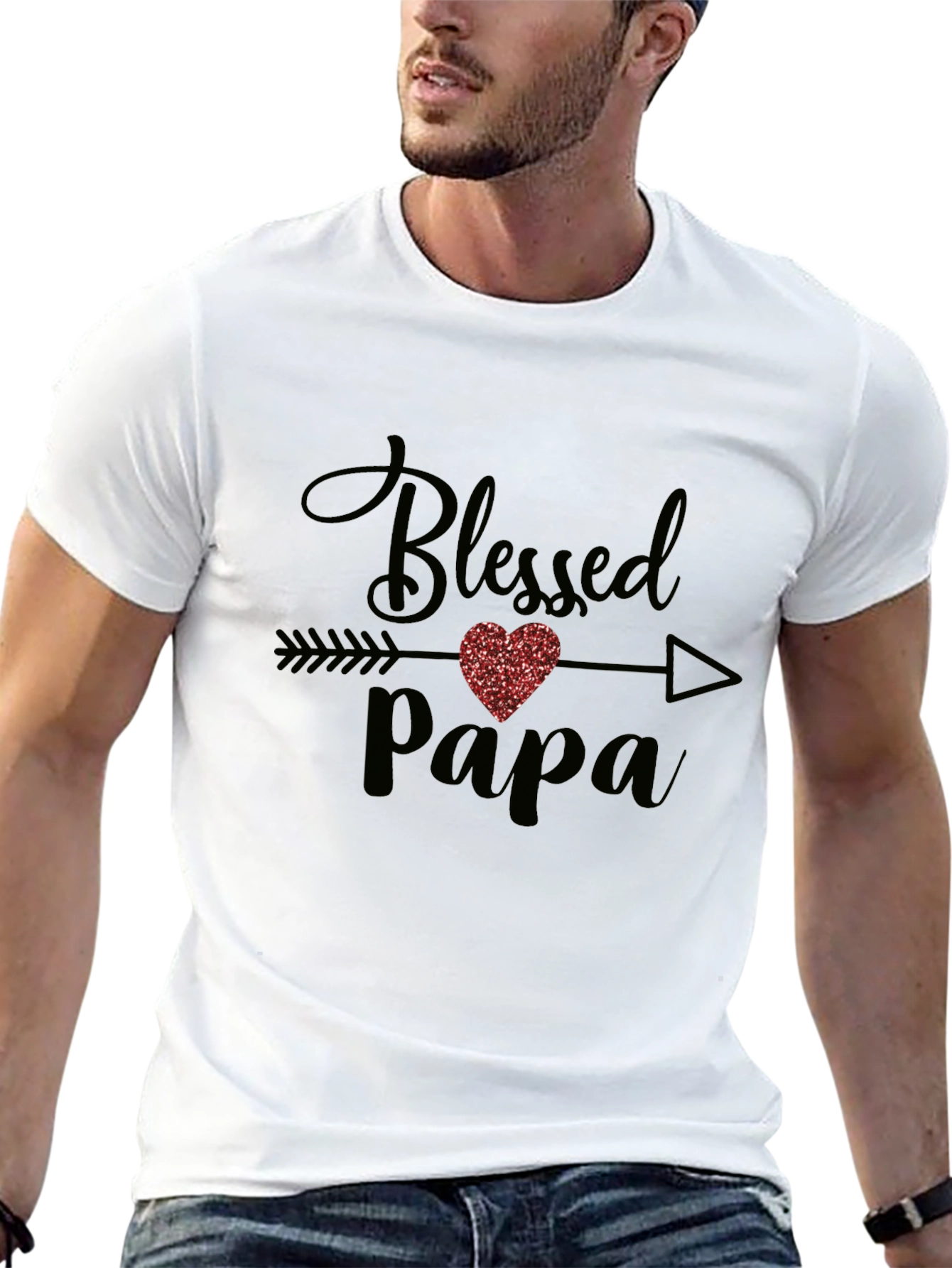 Blessed Papa T-Shirt - Cute Heart Design