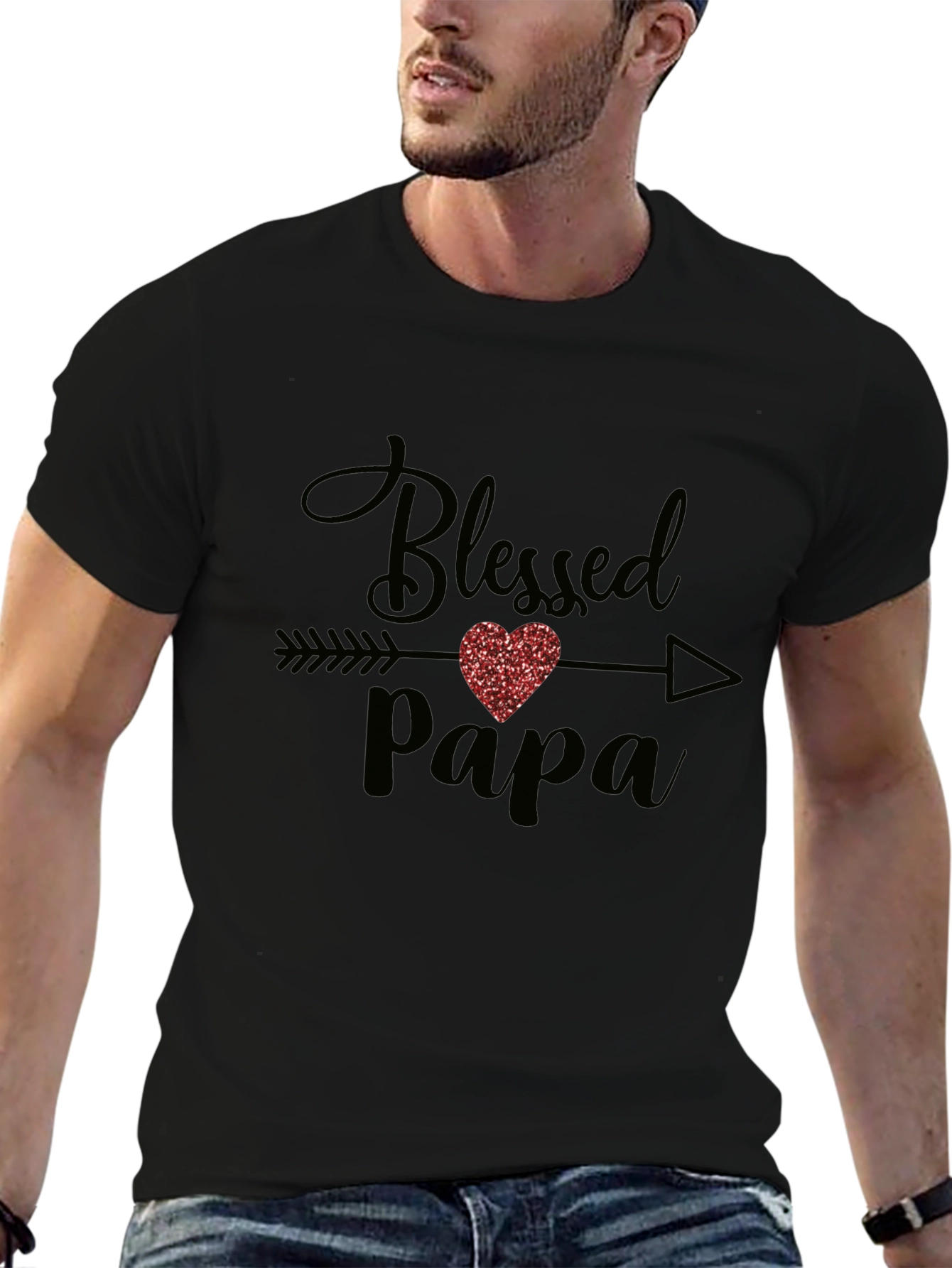 Blessed Papa T-Shirt - Cute Heart Design