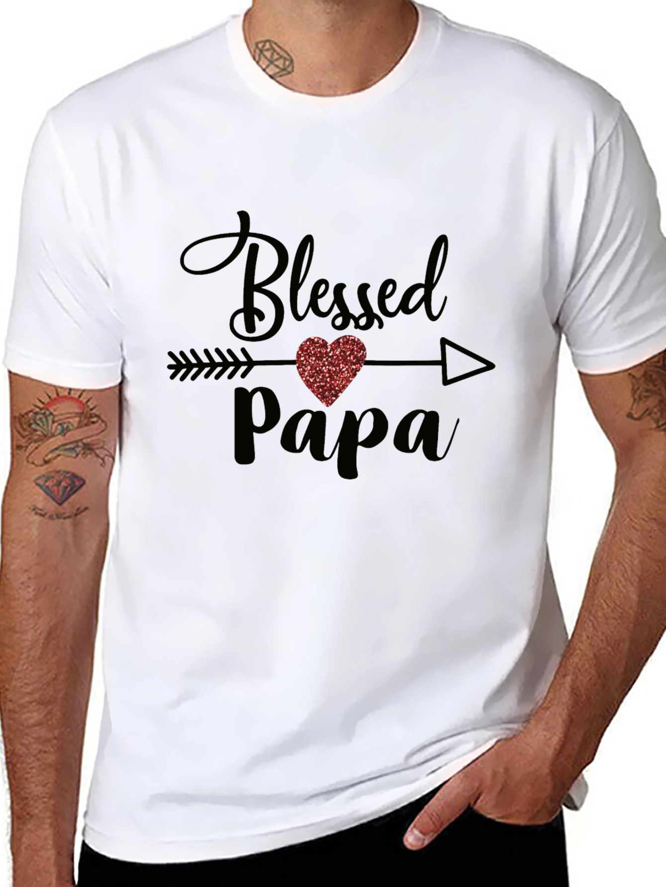 Blessed Papa T-Shirt - Cute Heart Design