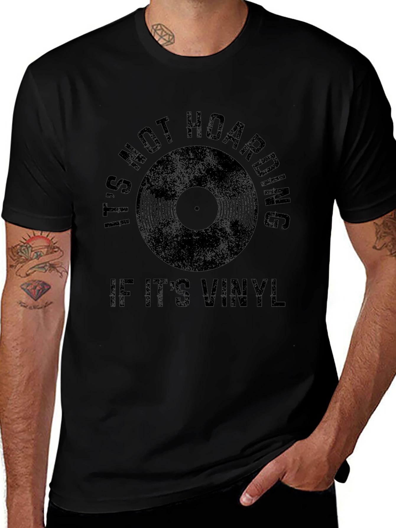 Its Not Hoarding If Its Vinyl Black Graphic Tee
