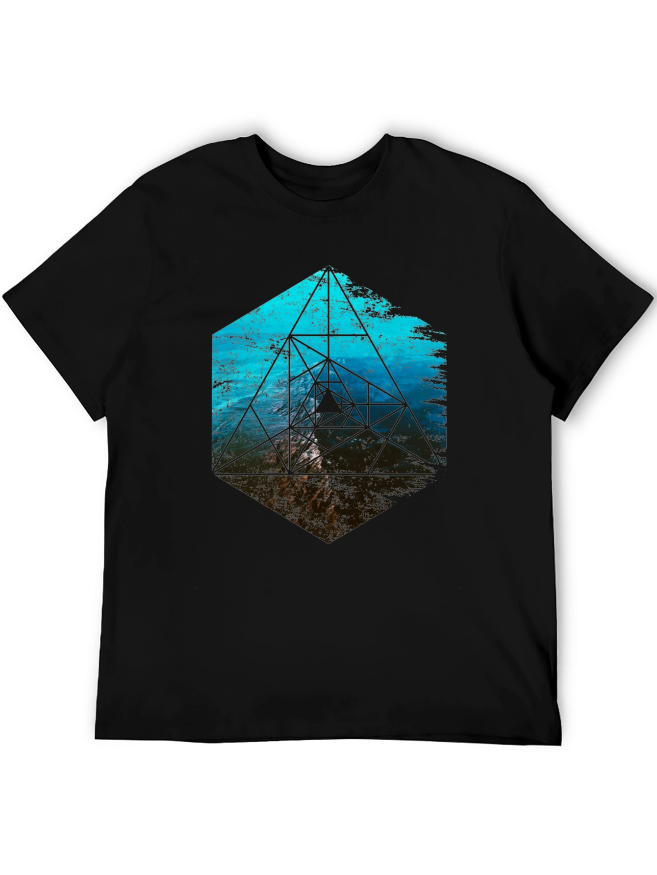 Geometric Ocean Wave T-Shirt - Black