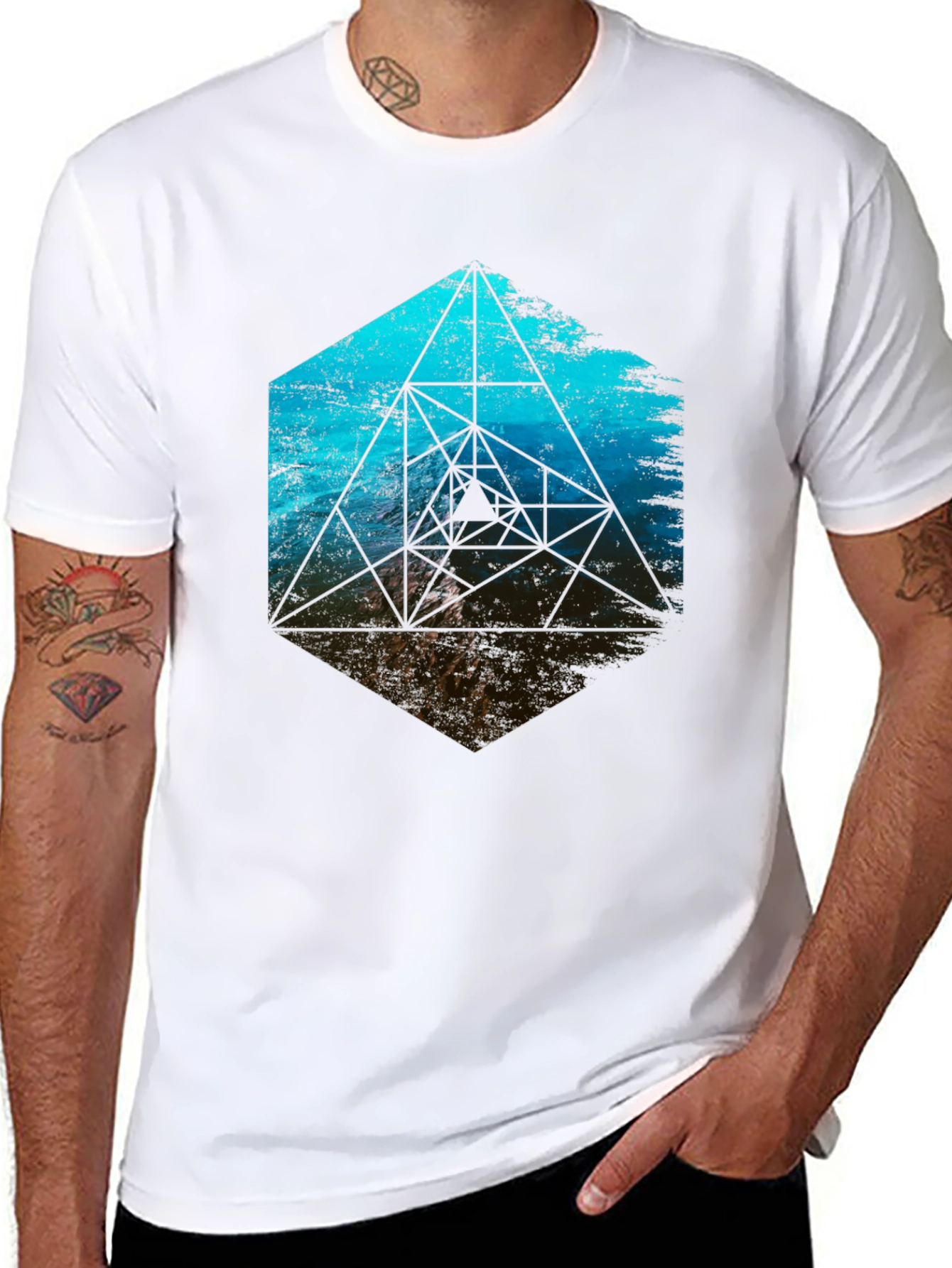 Geometric Ocean Wave T-Shirt - Black