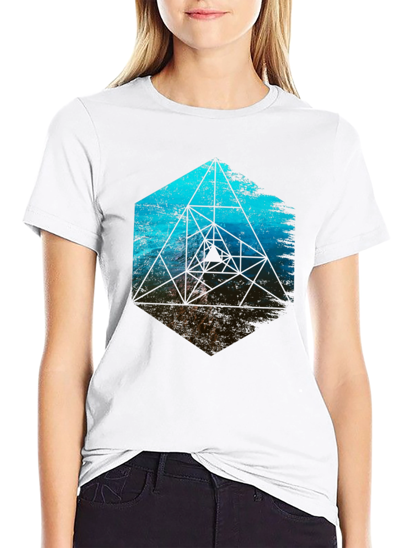 Geometric Ocean Wave T-Shirt - Black