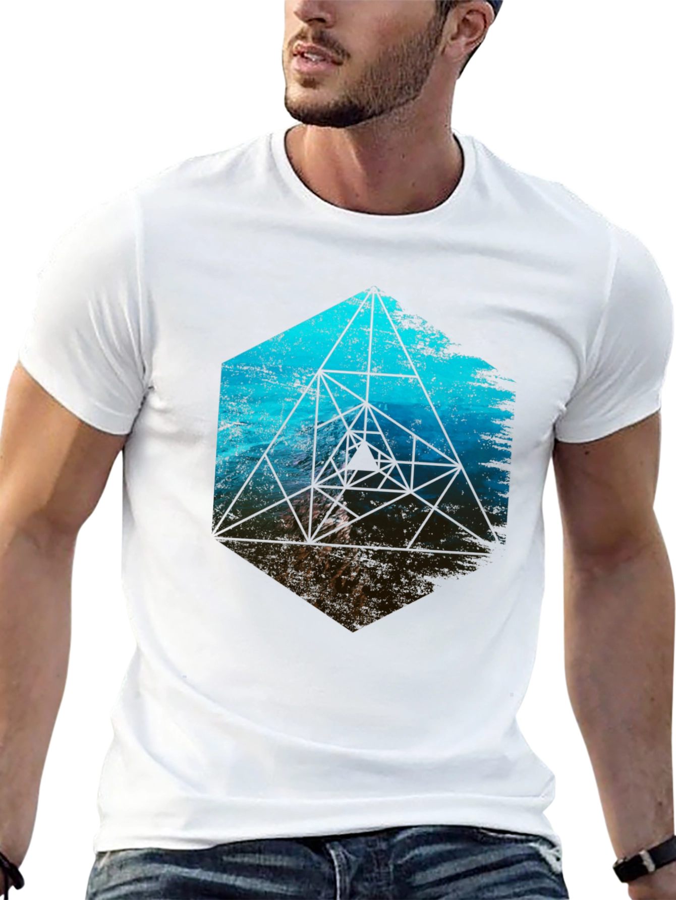 Geometric Ocean Wave T-Shirt - Black