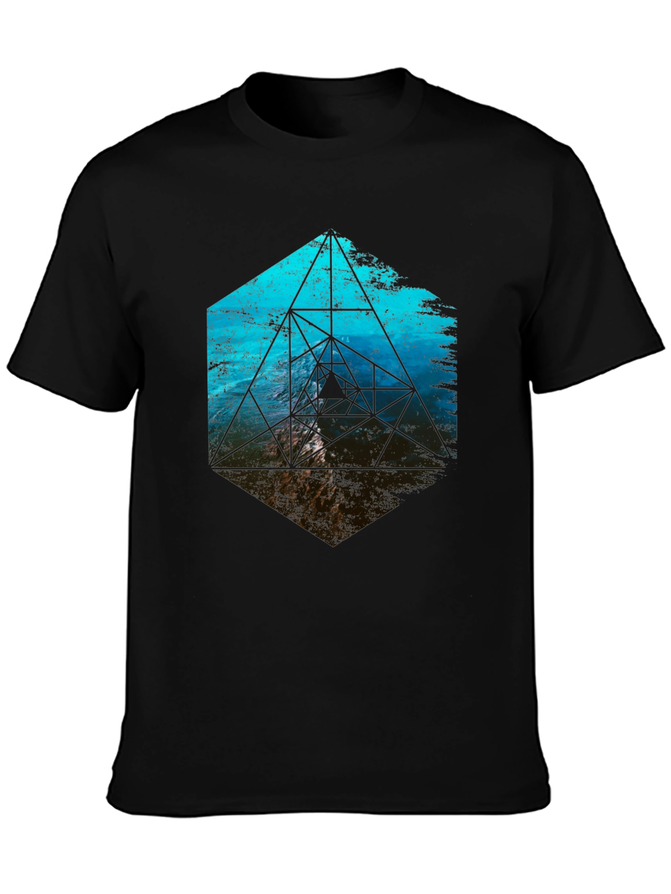 Geometric Ocean Wave T-Shirt - Black