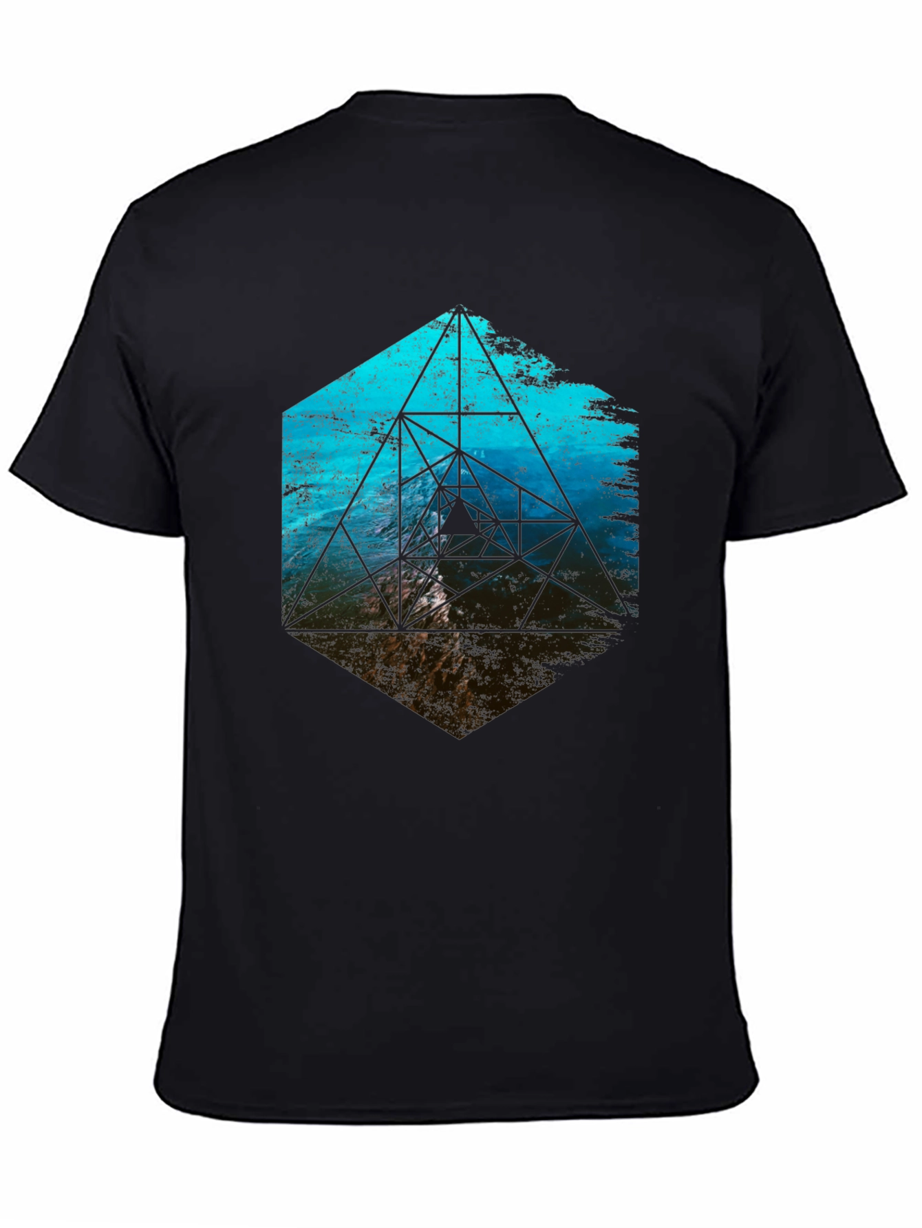 Geometric Ocean Wave T-Shirt - Black