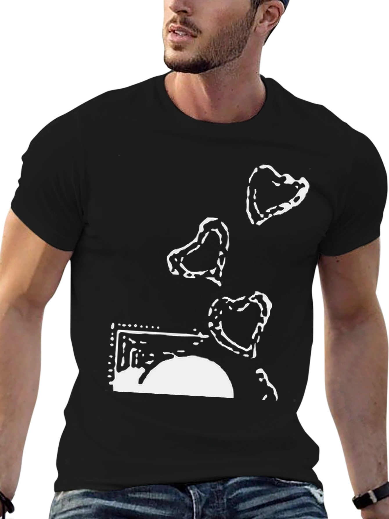 Black T-Shirt with Abstract Island Design