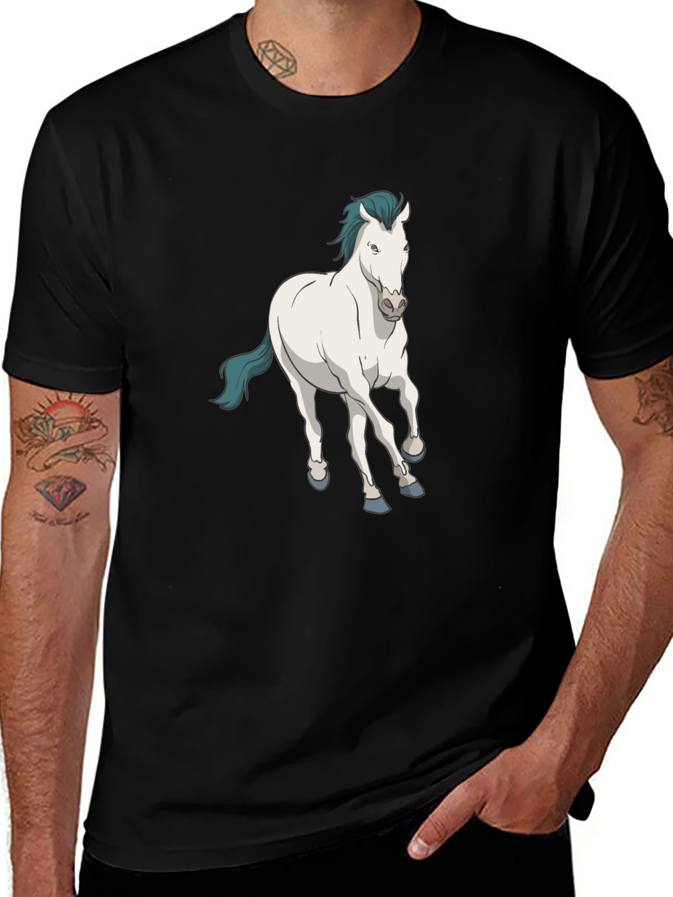 Horse Graphic Print Black T-Shirt