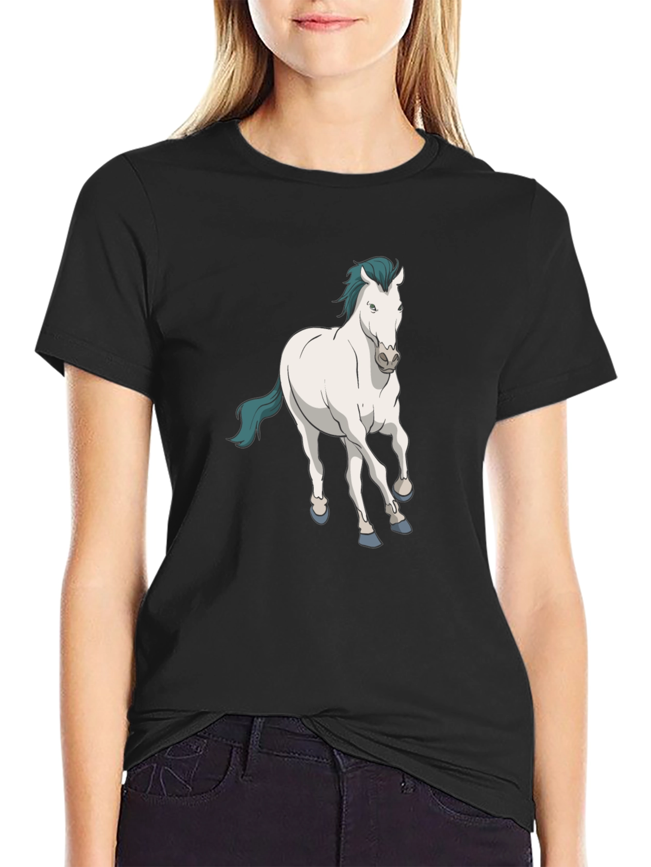 Horse Graphic Print Black T-Shirt
