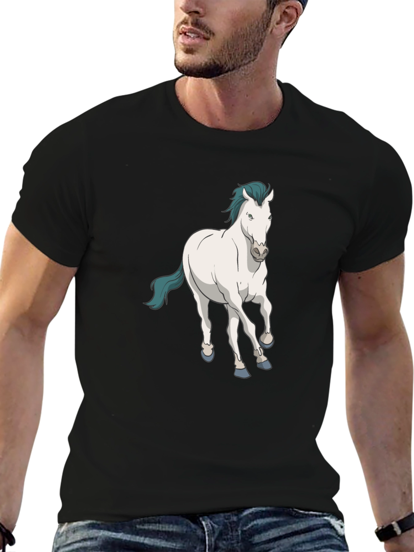 Horse Graphic Print Black T-Shirt