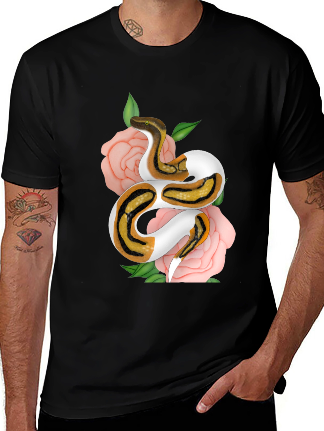 Snake & Roses Graphic Tee - Unique Design