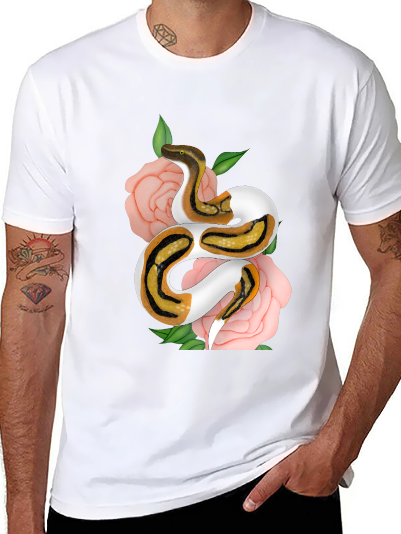 Snake & Roses Graphic Tee - Unique Design