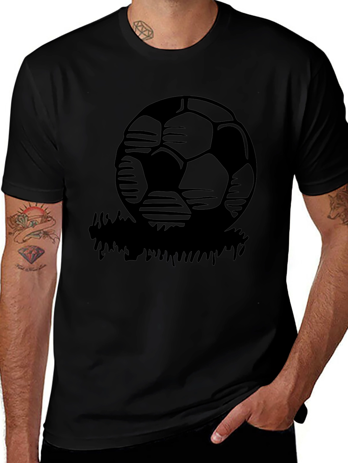 Soccer Ball Graphic T-Shirt - Black Casual Tee