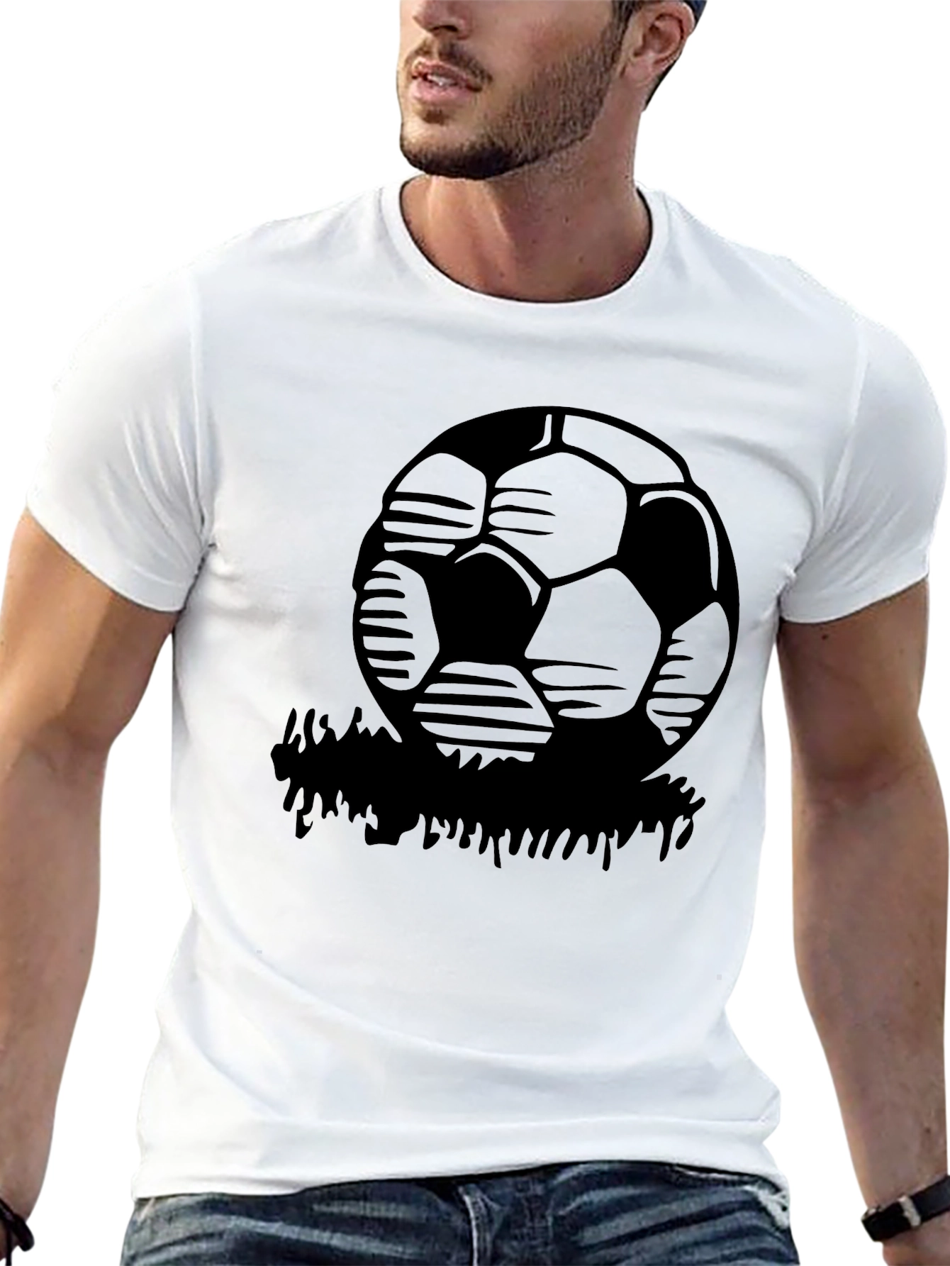 Soccer Ball Graphic T-Shirt - Black Casual Tee