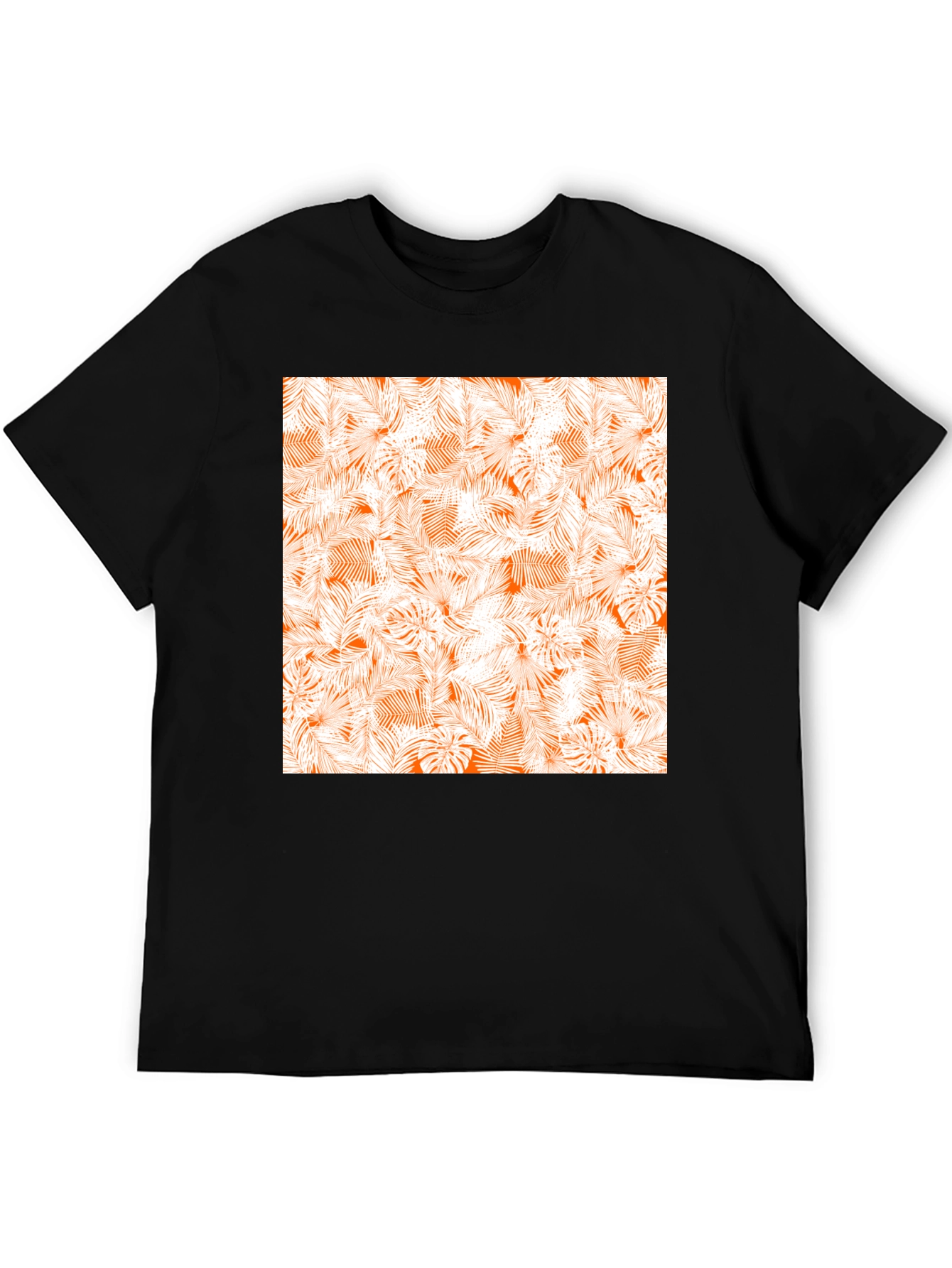 Tropical Leaves Print Black T-Shirt