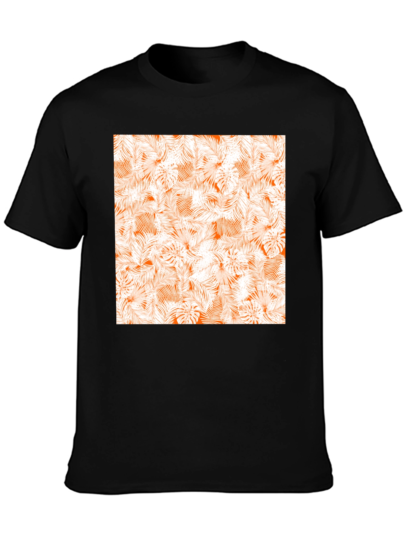 Tropical Leaves Print Black T-Shirt