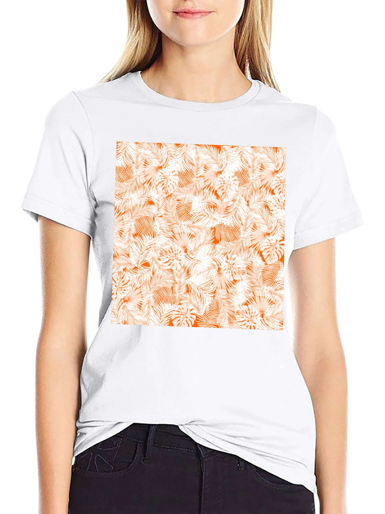 Tropical Leaves Print Black T-Shirt