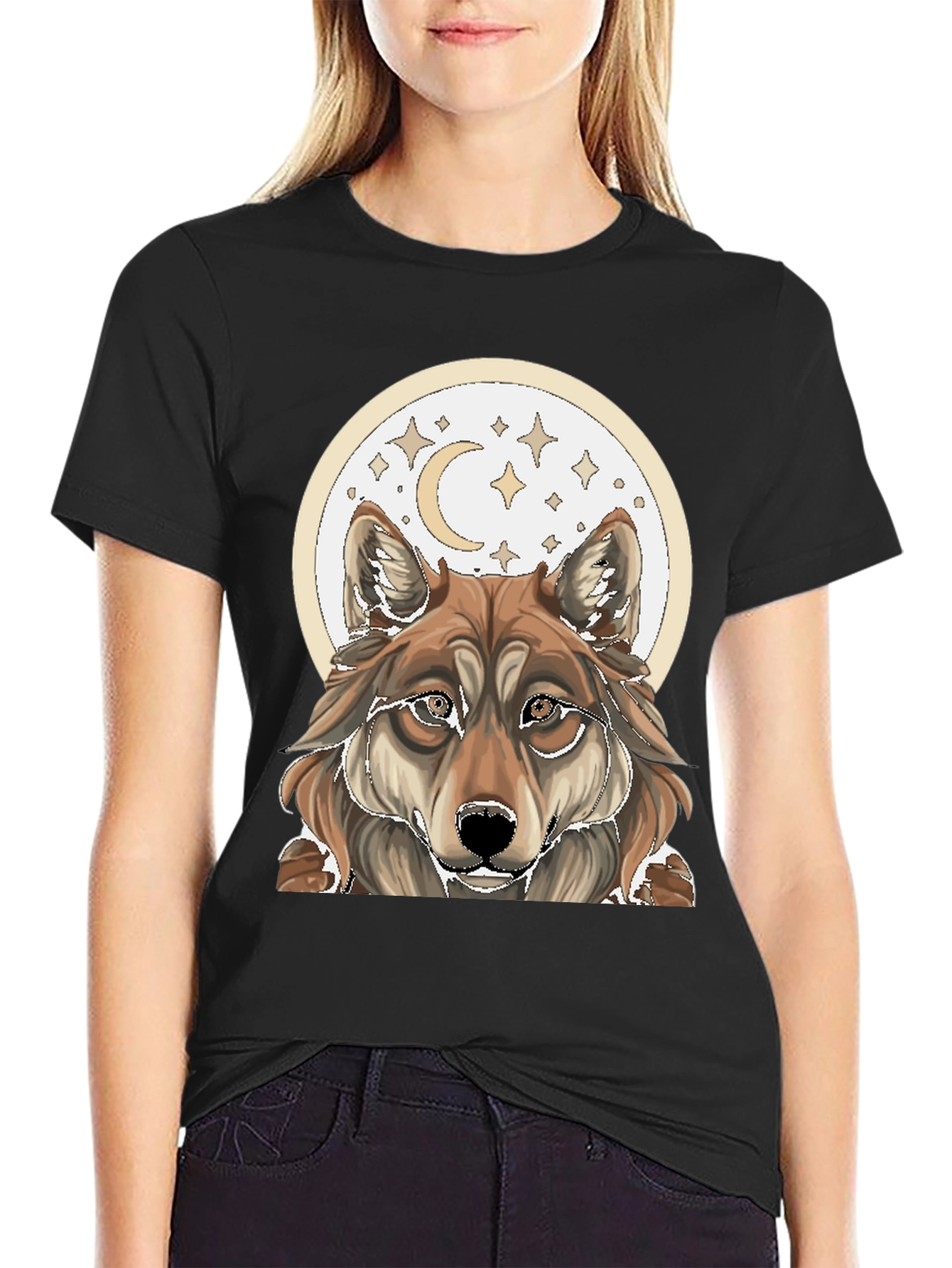 Wolf Moon Graphic Tee - Black Cotton T-Shirt