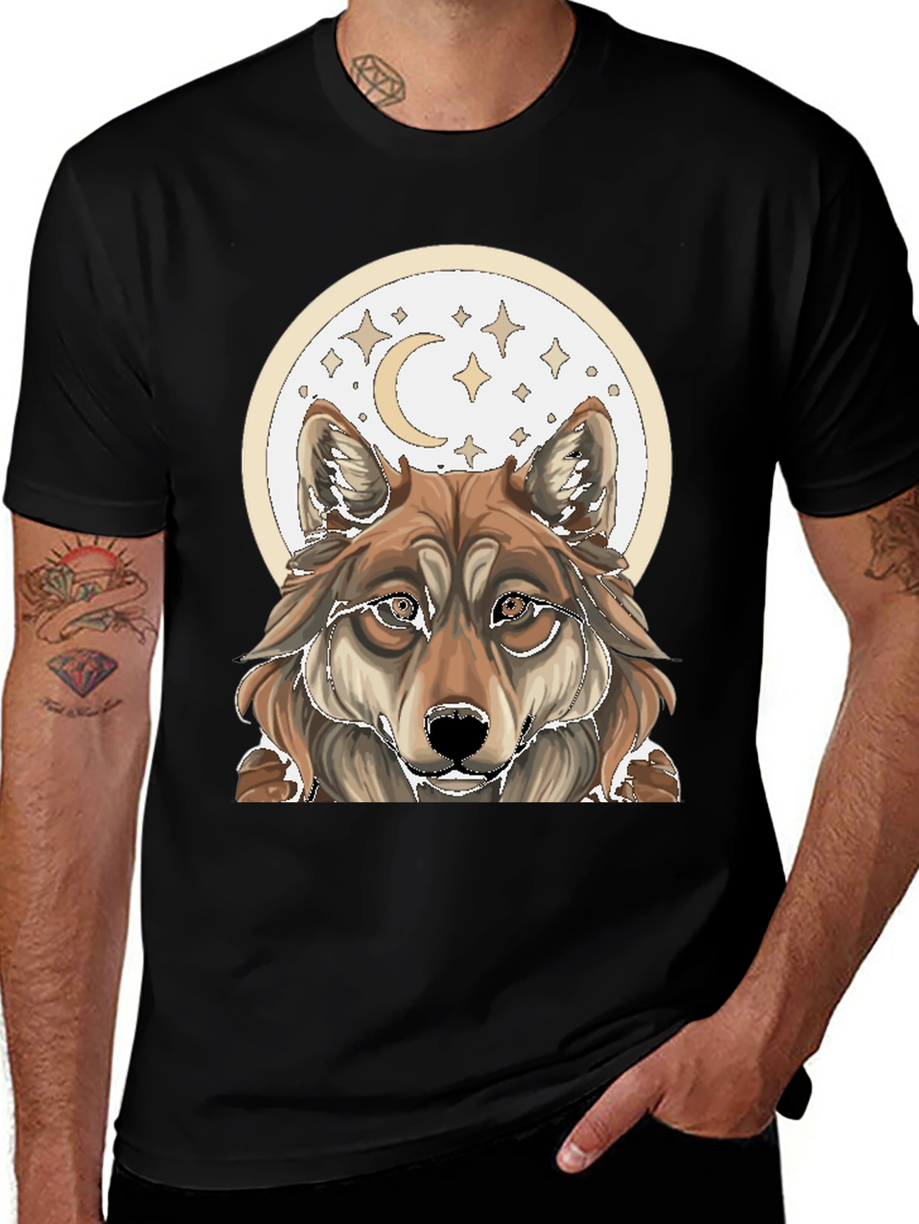 Wolf Moon Graphic Tee - Black Cotton T-Shirt