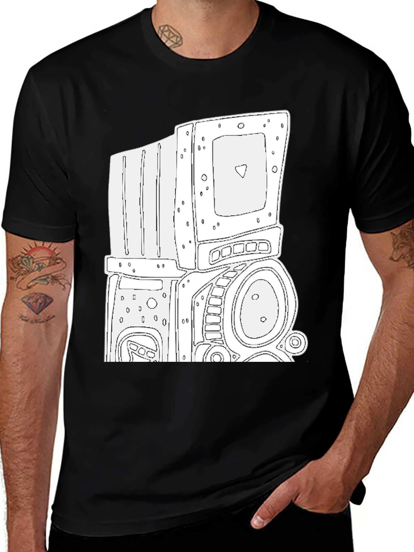 Retro Robot Graphic Tee - Cool Black T-Shirt