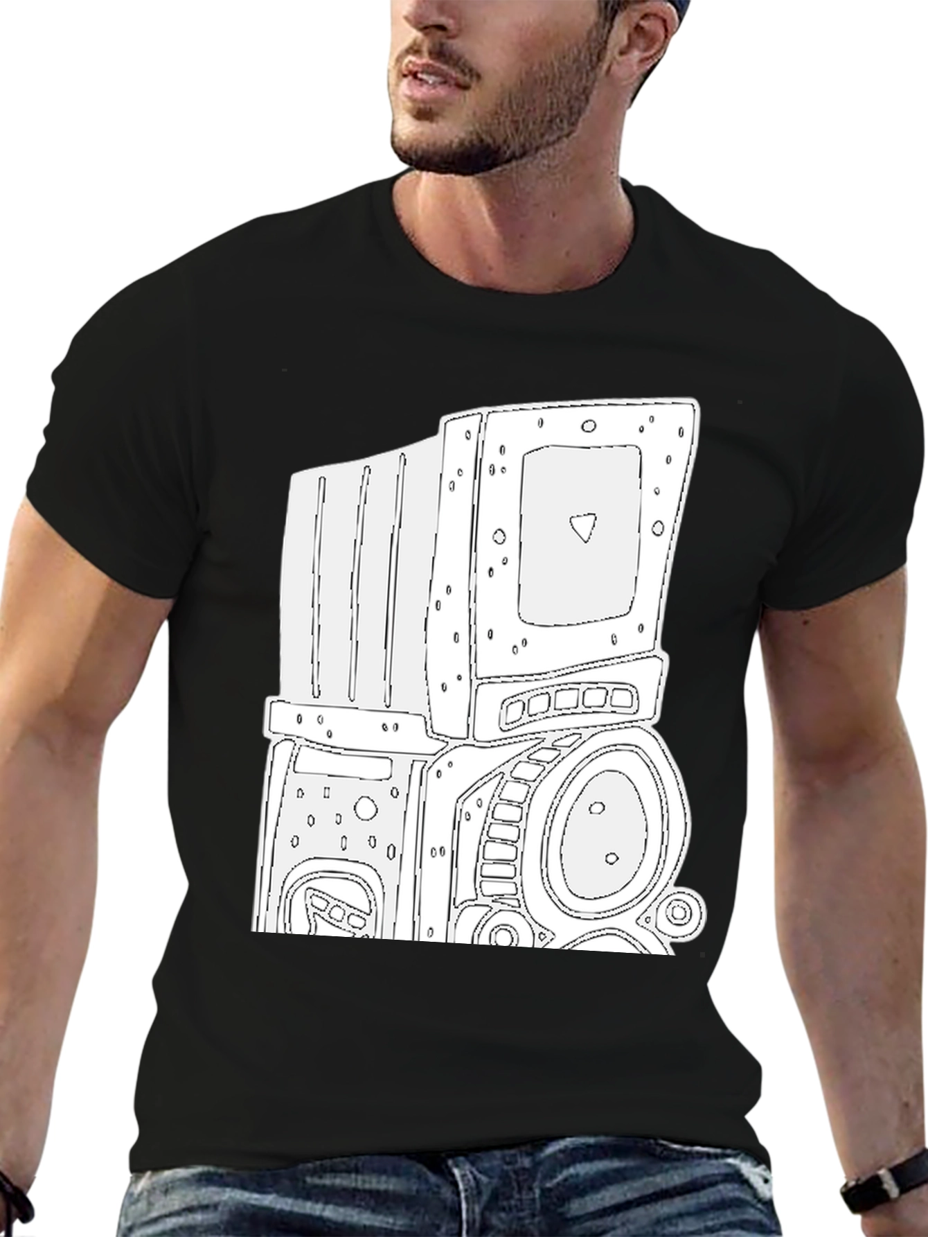 Retro Robot Graphic Tee - Cool Black T-Shirt