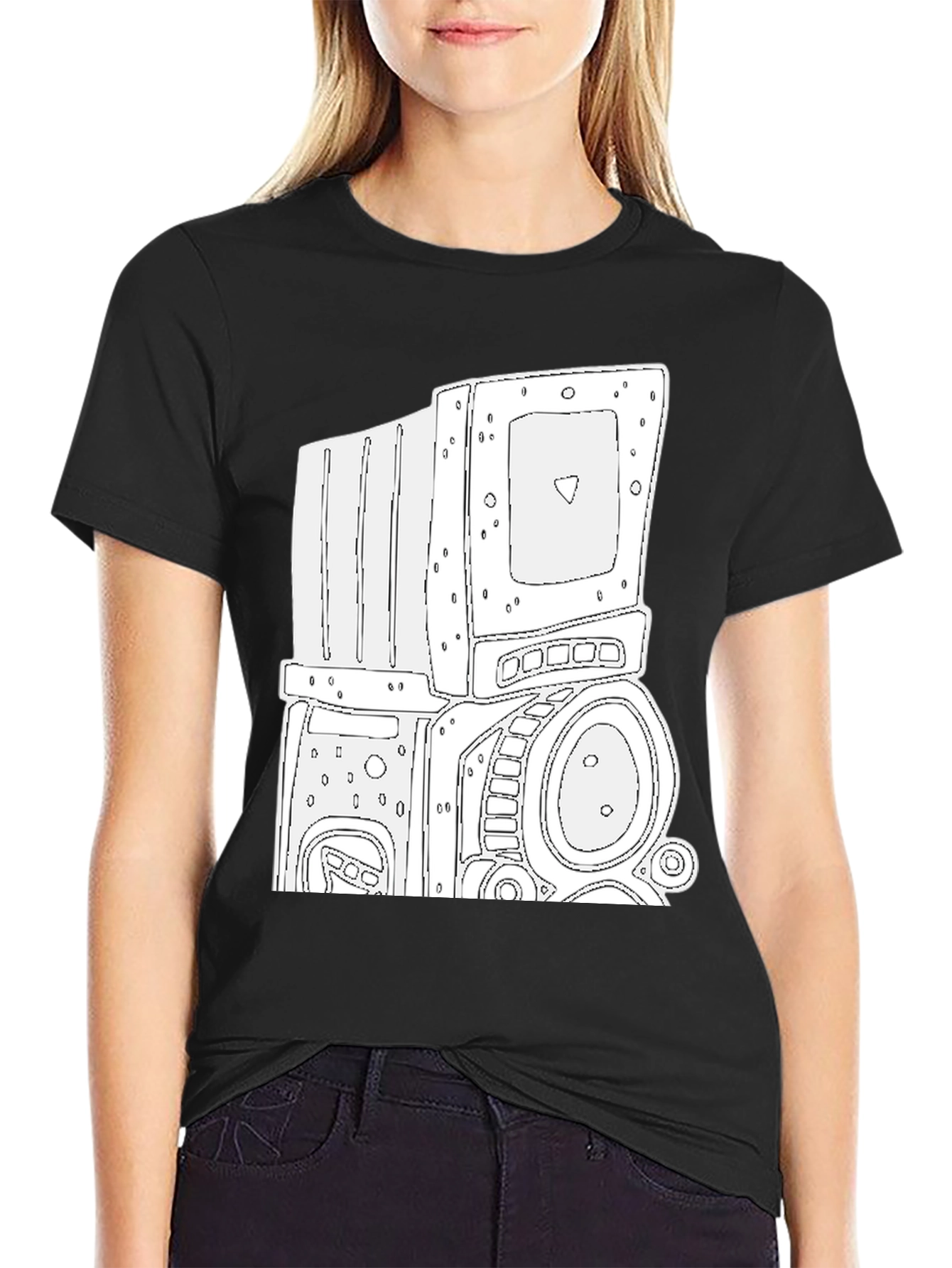 Retro Robot Graphic Tee - Cool Black T-Shirt