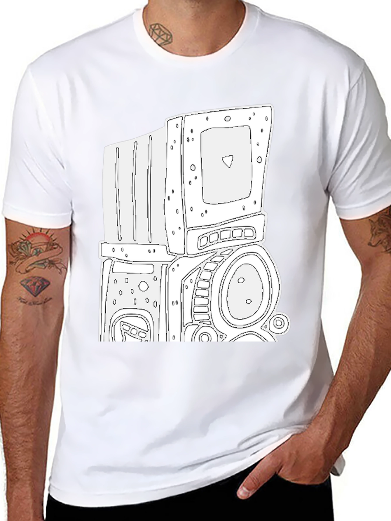 Retro Robot Graphic Tee - Cool Black T-Shirt
