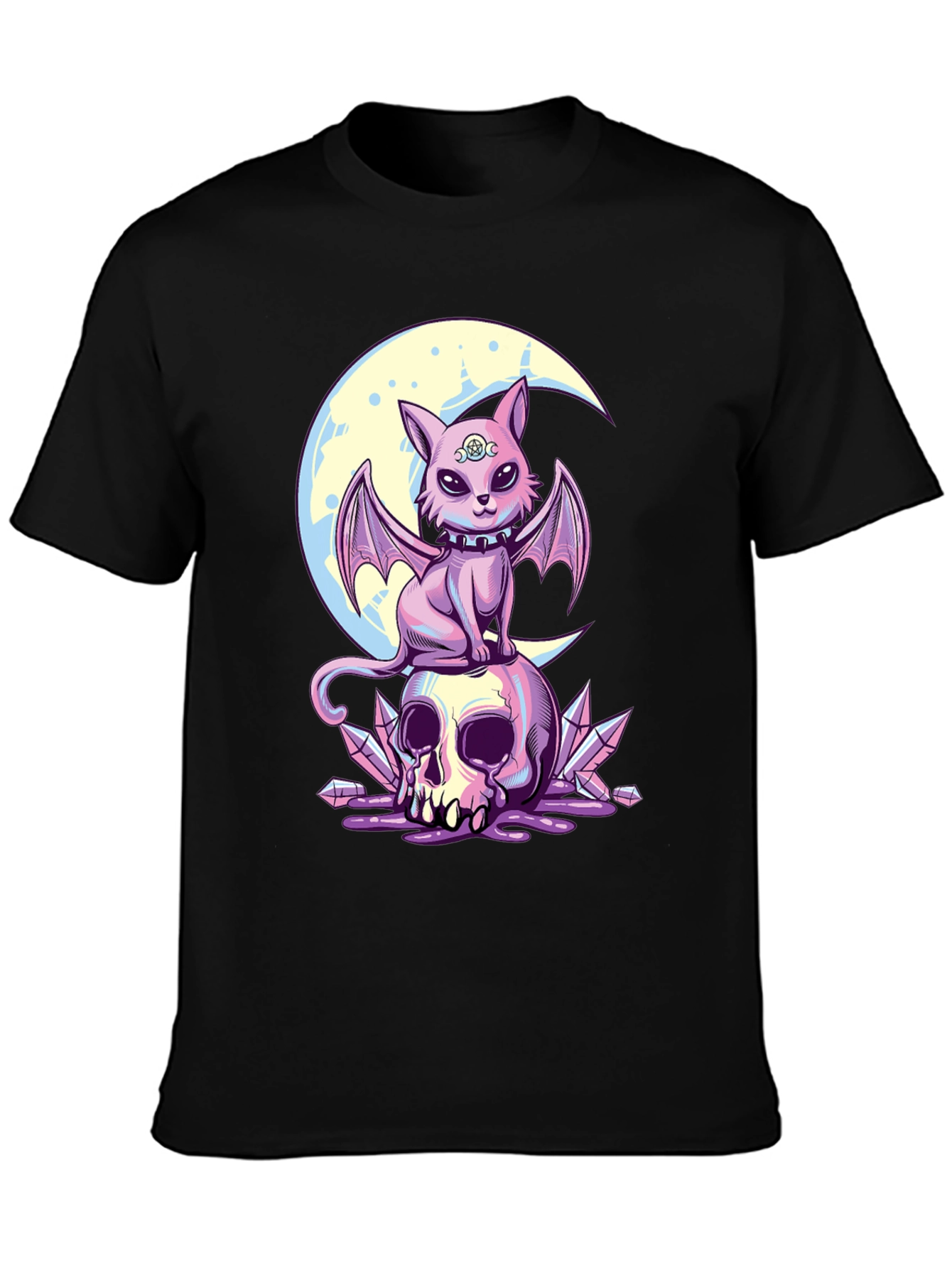 Skull Moon Bat Cat Graphic T-Shirt