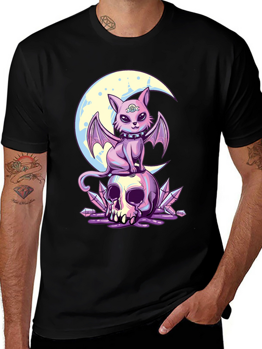 Skull Moon Bat Cat Graphic T-Shirt