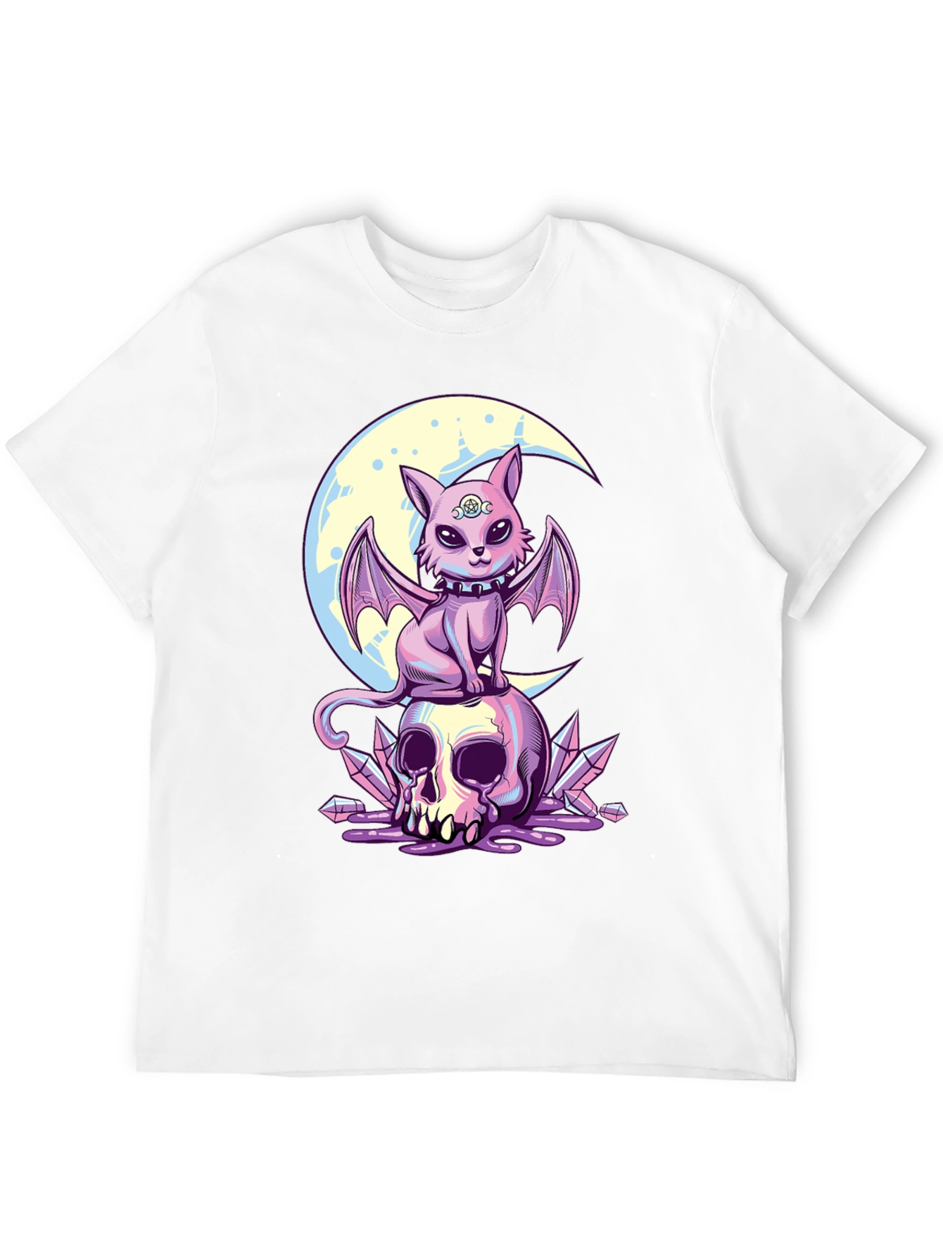 Skull Moon Bat Cat Graphic T-Shirt