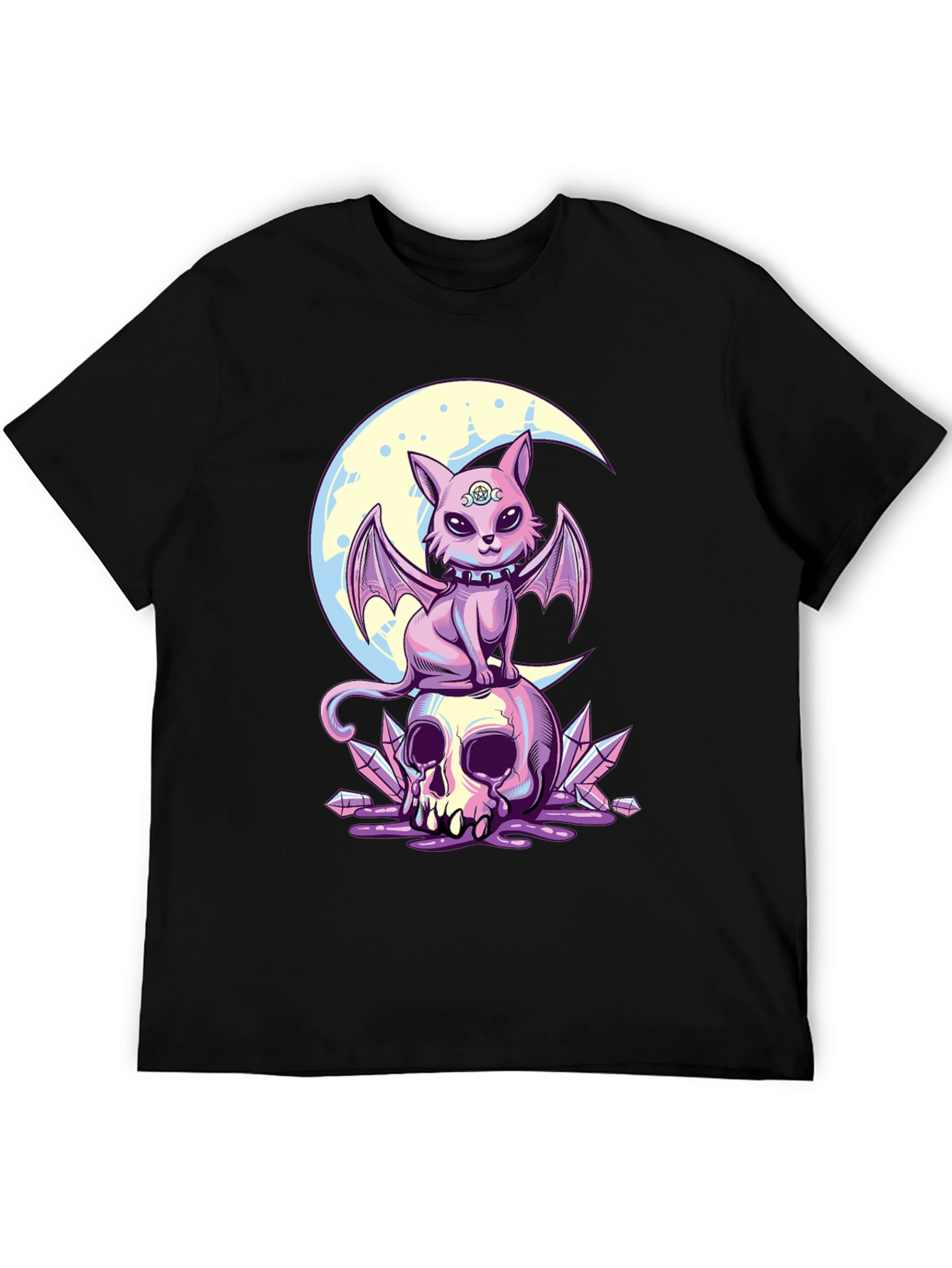 Skull Moon Bat Cat Graphic T-Shirt