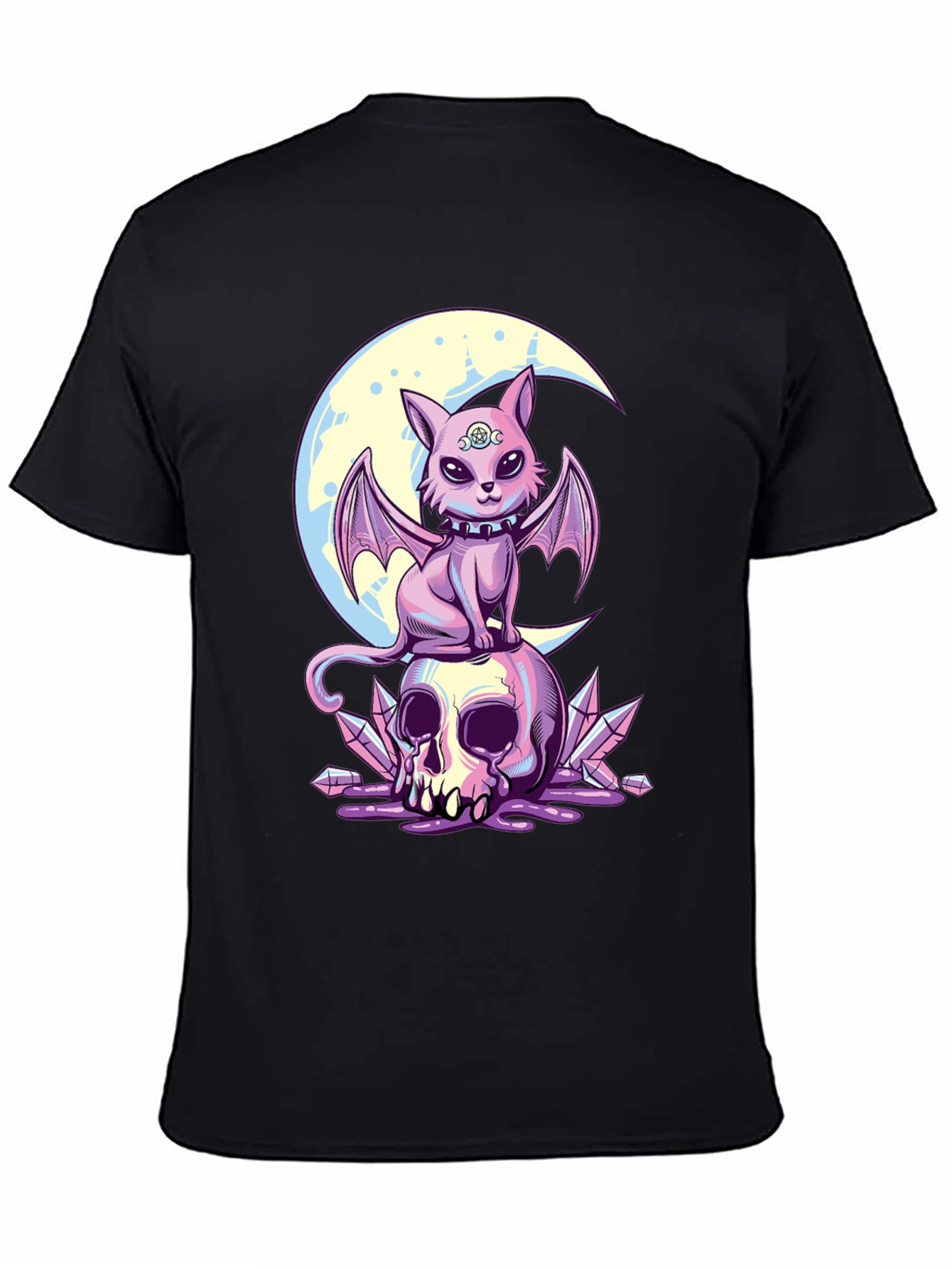 Skull Moon Bat Cat Graphic T-Shirt