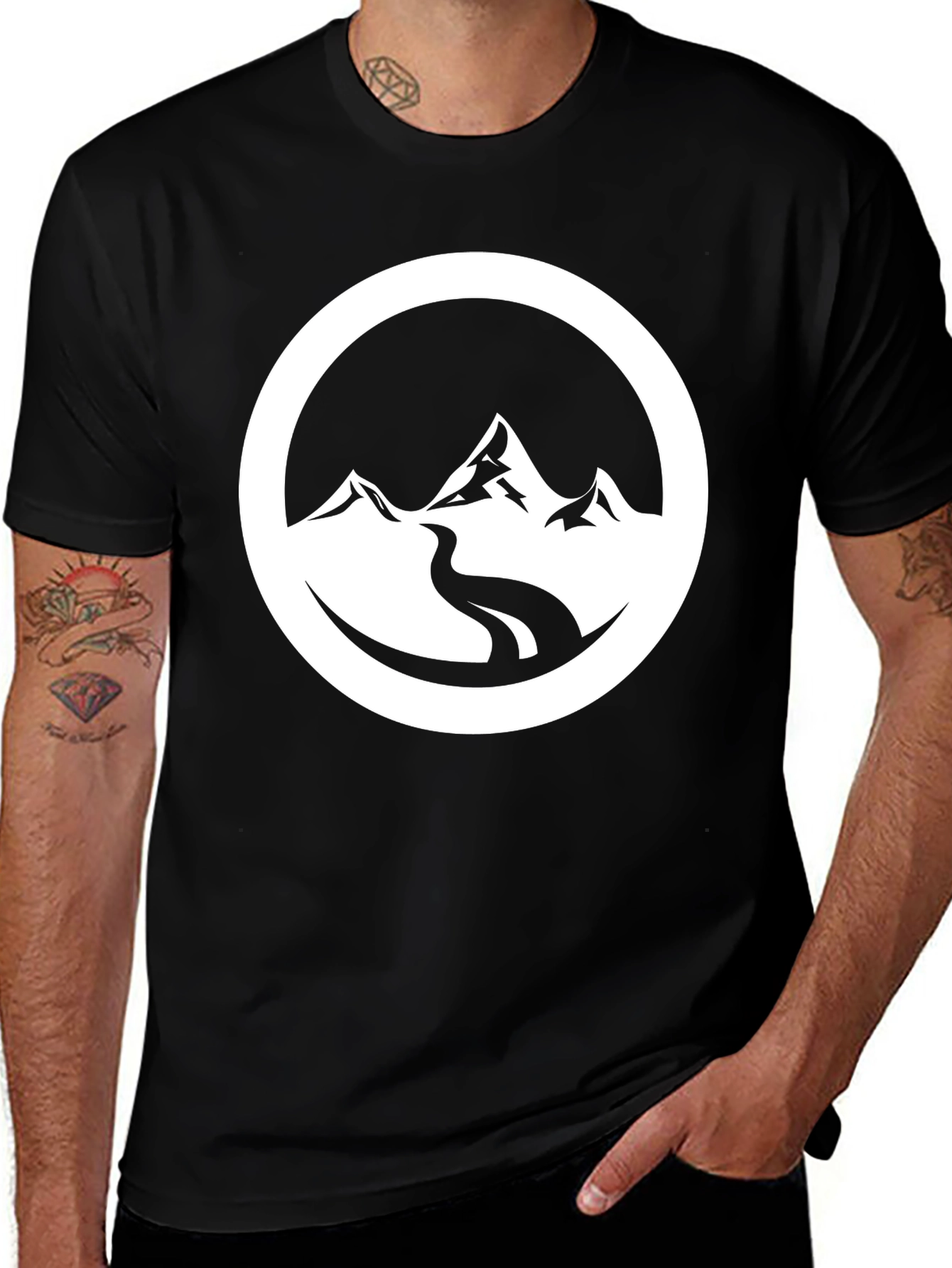 Mountain River Graphic Black T-Shirt